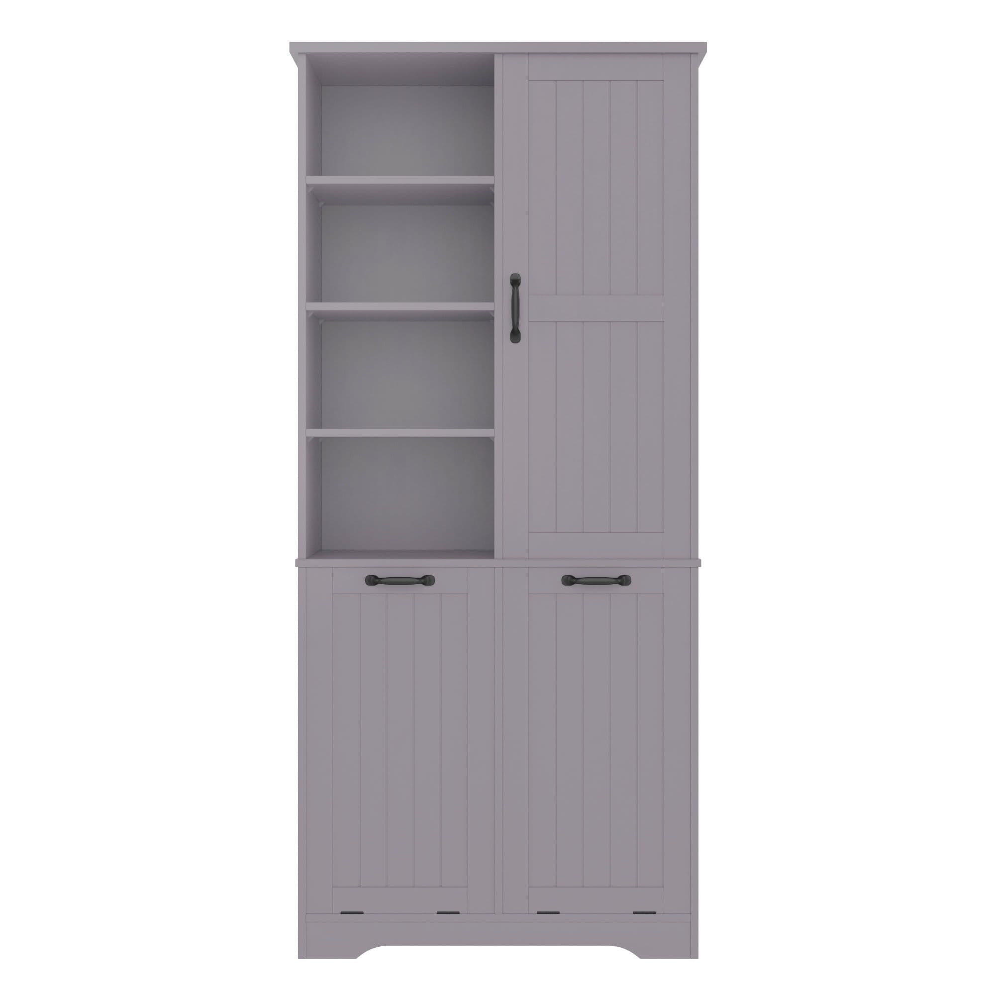 Armoire de salle de bain avec double panier à linge, étagères réglables, grand espace de rangement, 78x35x172,7 cm, Gris