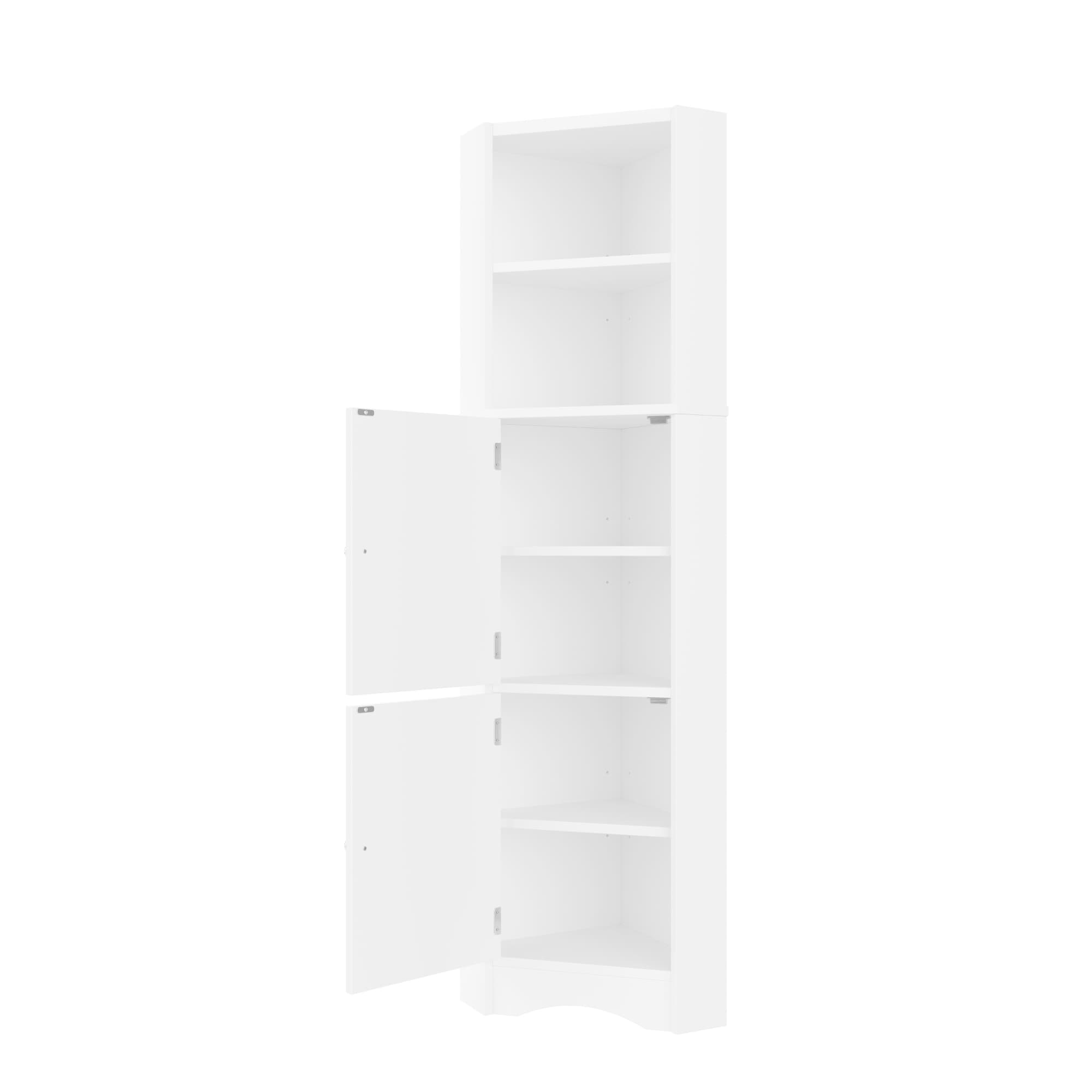 Armoire de salle de bain triangulaire avec deux étagères ouvertes, cloisons réglables, 51,7x32x155,4 cm, Blanc
