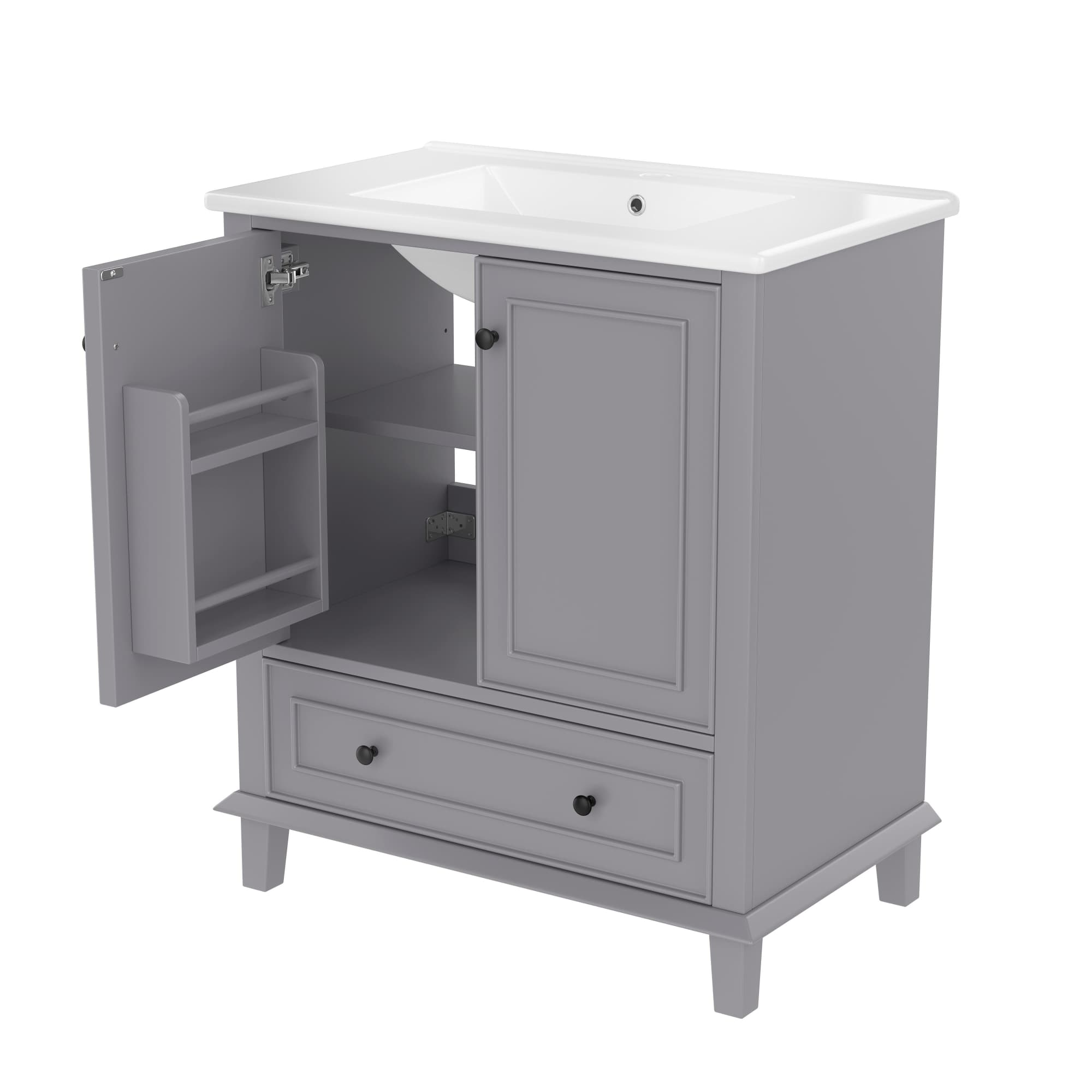 Armoire de salle de bain avec lavabo, autoportante, grand espace de rangement, 76x46x87 cm, Gris