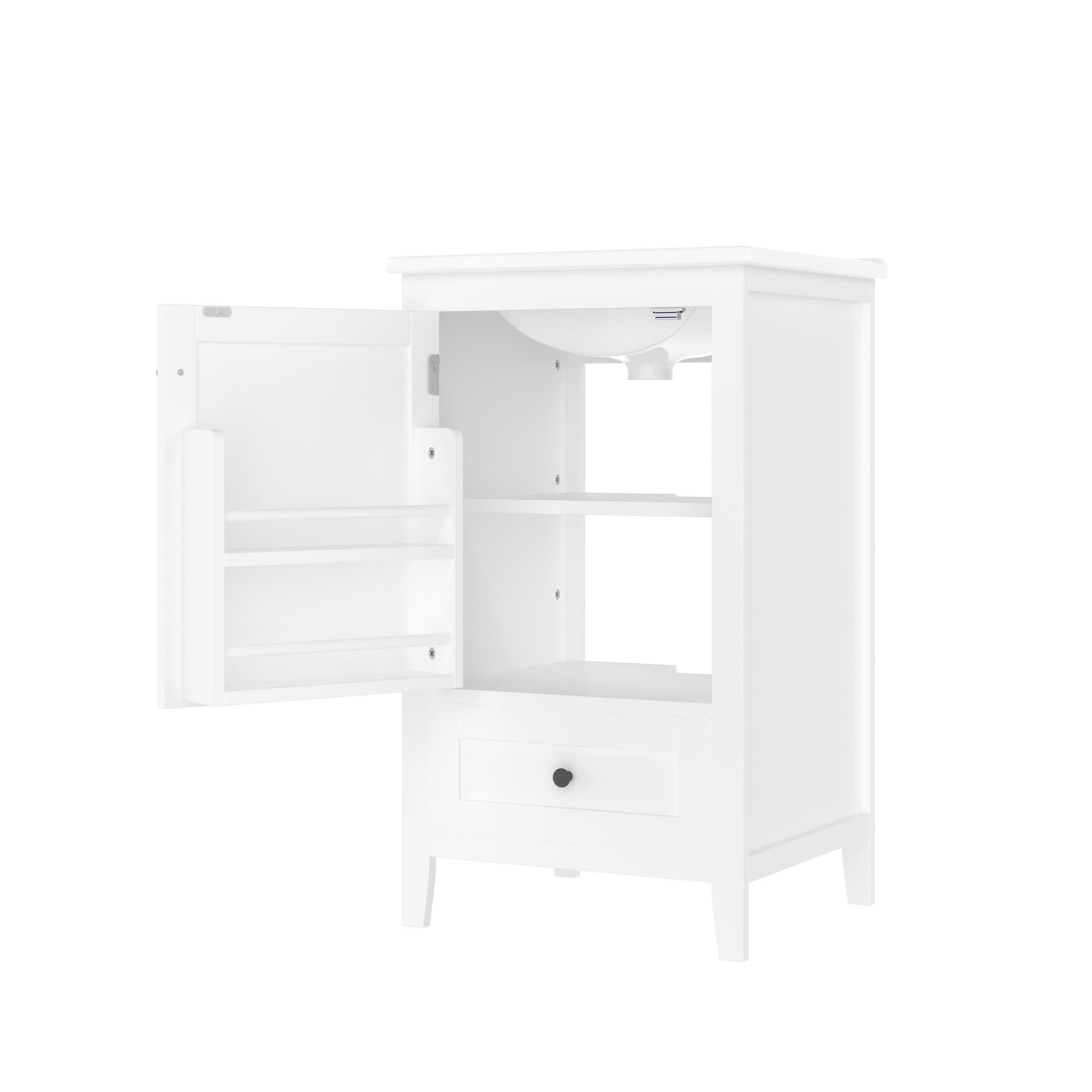 Armoire de salle de bain avec lavabo, tiroir silencieux, étagère réglable, 51x46x85 cm, Blanc