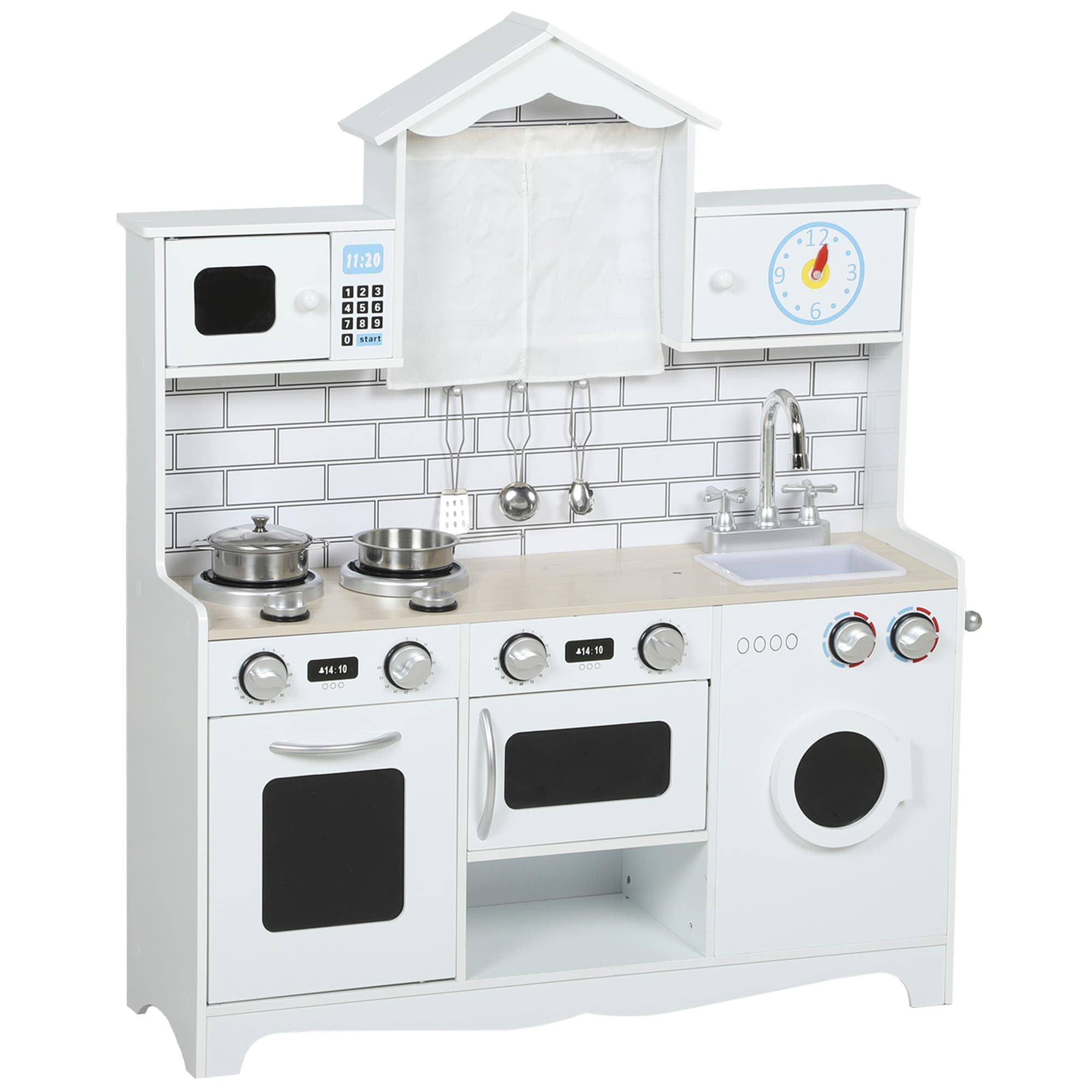 AIYAPLAY Cuisine Jouet pour Enfants 3-6 Ans en Bois avec Ensemble d'Accessoires, Évier et Boutons sonores, Blanc