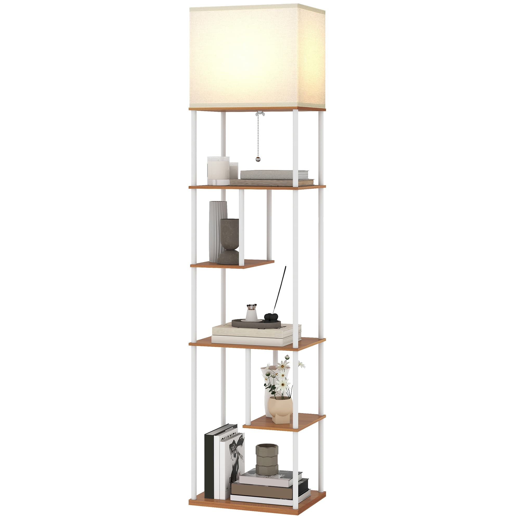 HOMCOM Lampe sur Pied avec Étagères Température de Couleur Réglable 3000K-6500K Télécommande Ampoule E27 Naturel