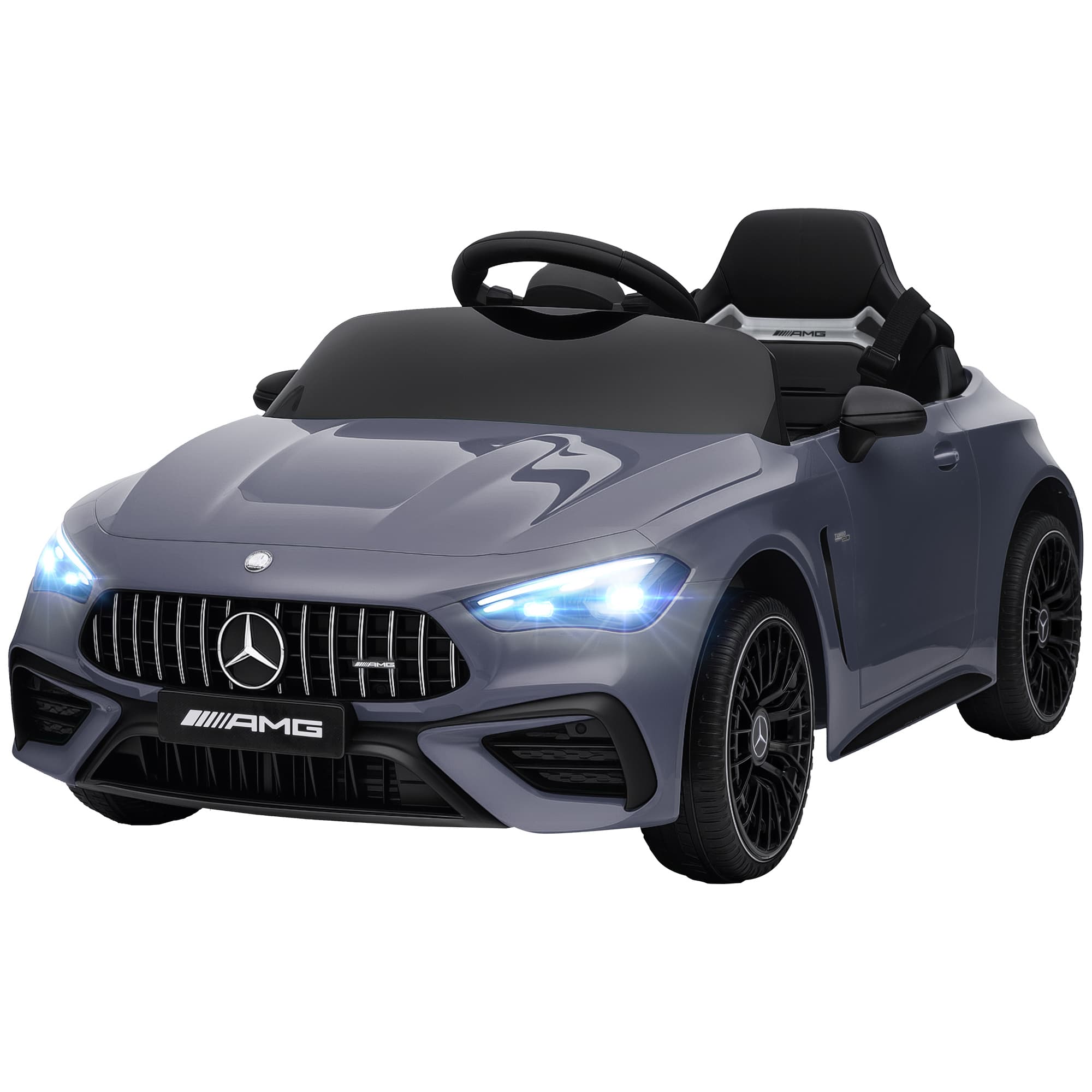 AIYAPLAY Voiture électrique pour enfants, design Mercedes, moteurs 12V, télécommande, feux LED, musique, pour enfants de 3-6 ans, Gris