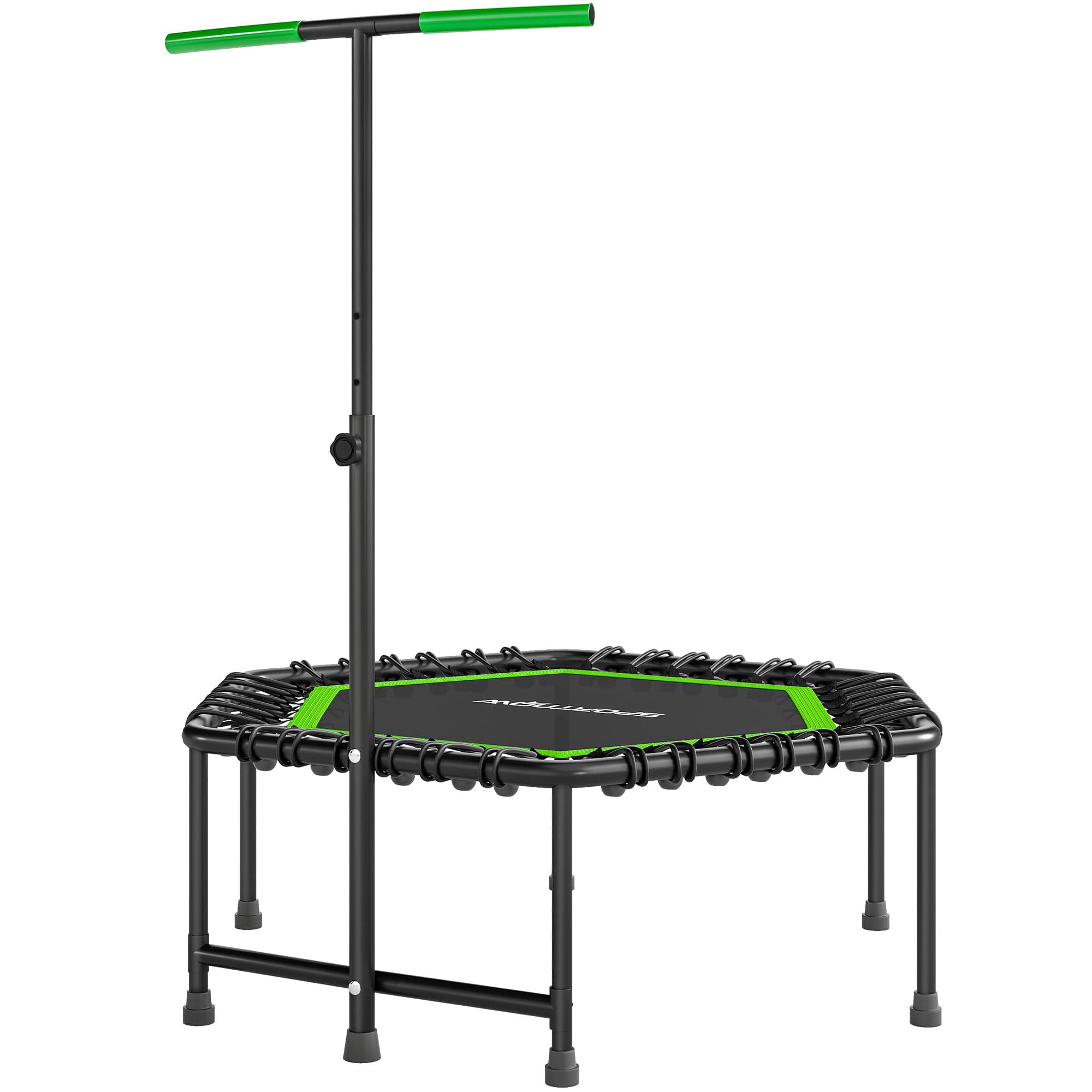 SPORTNOW Trampoline de Fitness 114x114x132 cm avec Poignée Réglable sur 3 Niveaux et Cadre en Acier Vert et Noir