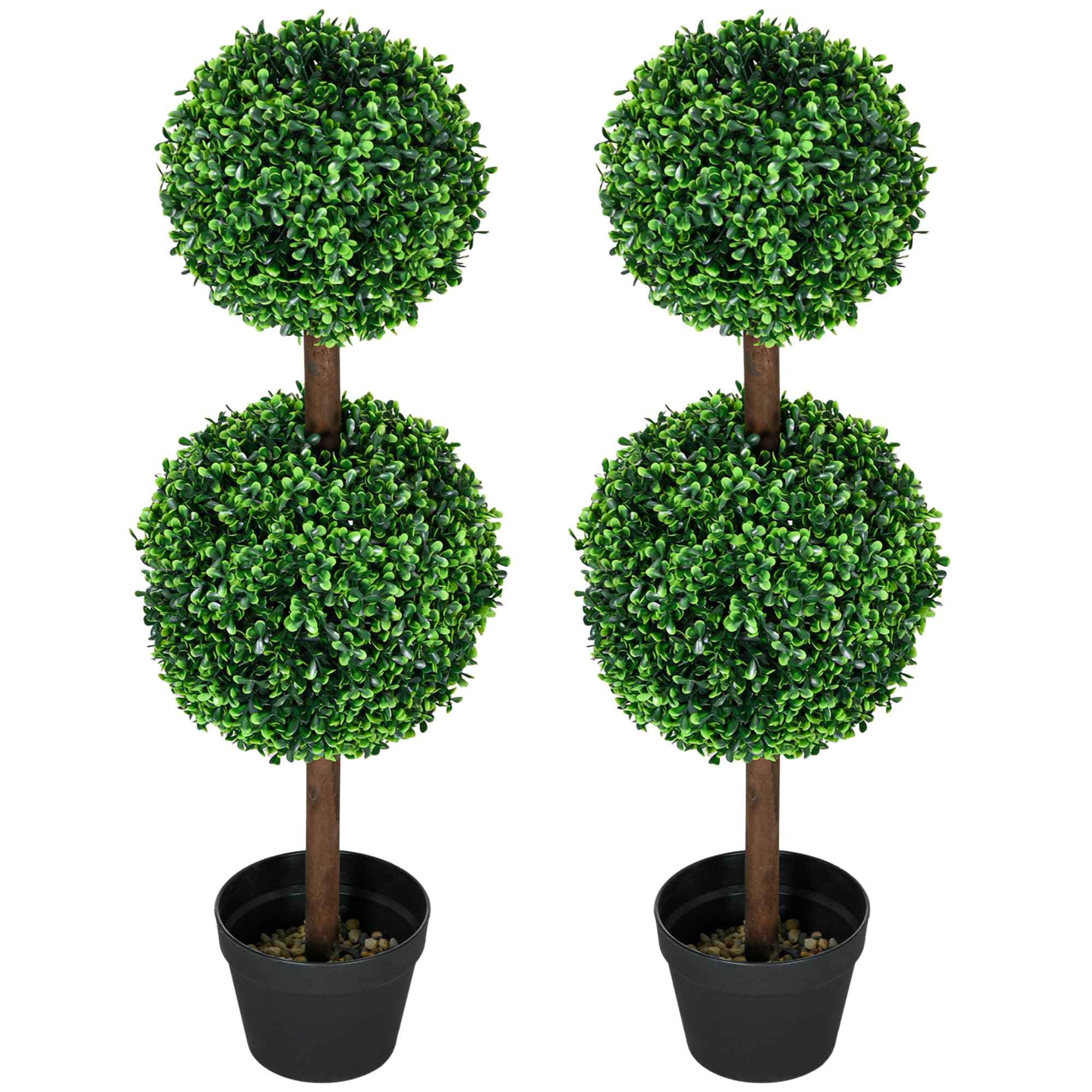 HOMCOM Buis Artificiel Double Boule 90cm Vert Décor Jardin Maison avec Pot Aosom France