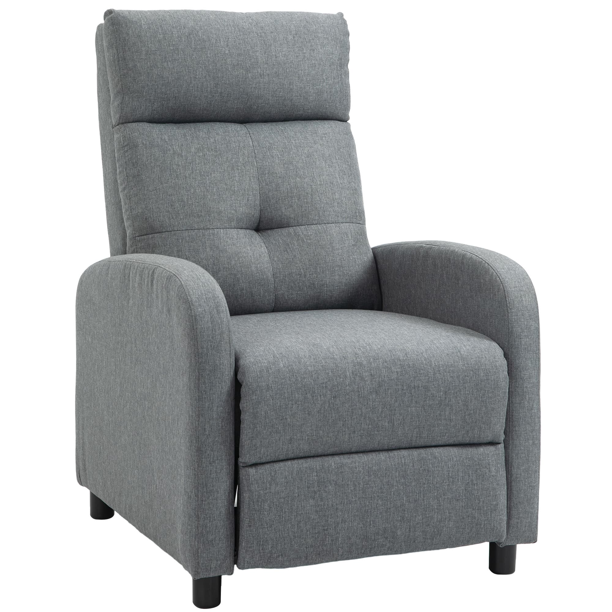 HOMCOM Fauteuil de relaxation inclinable manuellement avec repose-pied revêtement effet lin gris