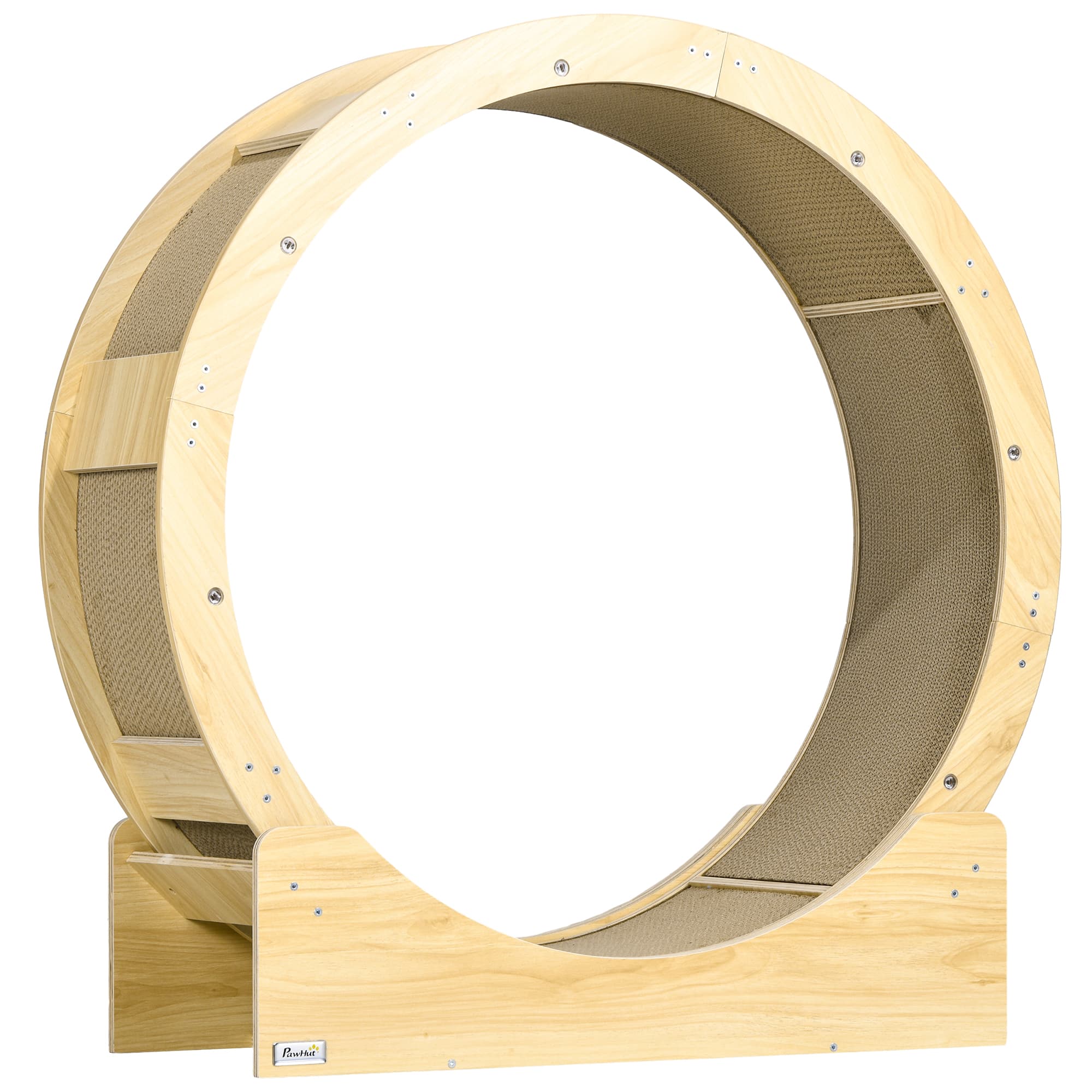 PawHut Roue de course pour chat d'intérieur tapis roulant avec frein coussins de grattage diamètre 91 cm naturel
