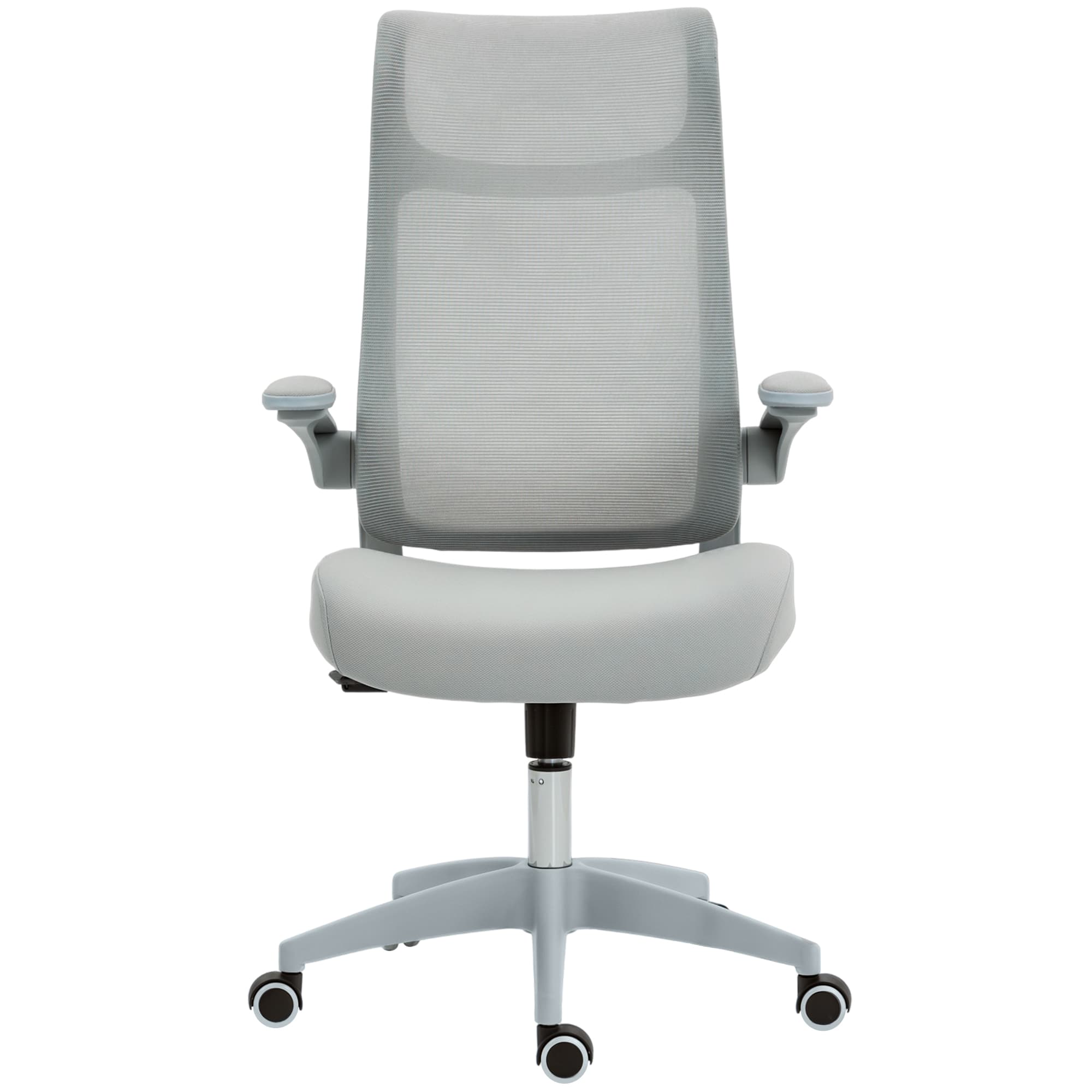 HOMCOM Chaise de Bureau Ergonomique avec Accoudoirs Réglables, Dossier en Maille et Appui-tête, Gris
