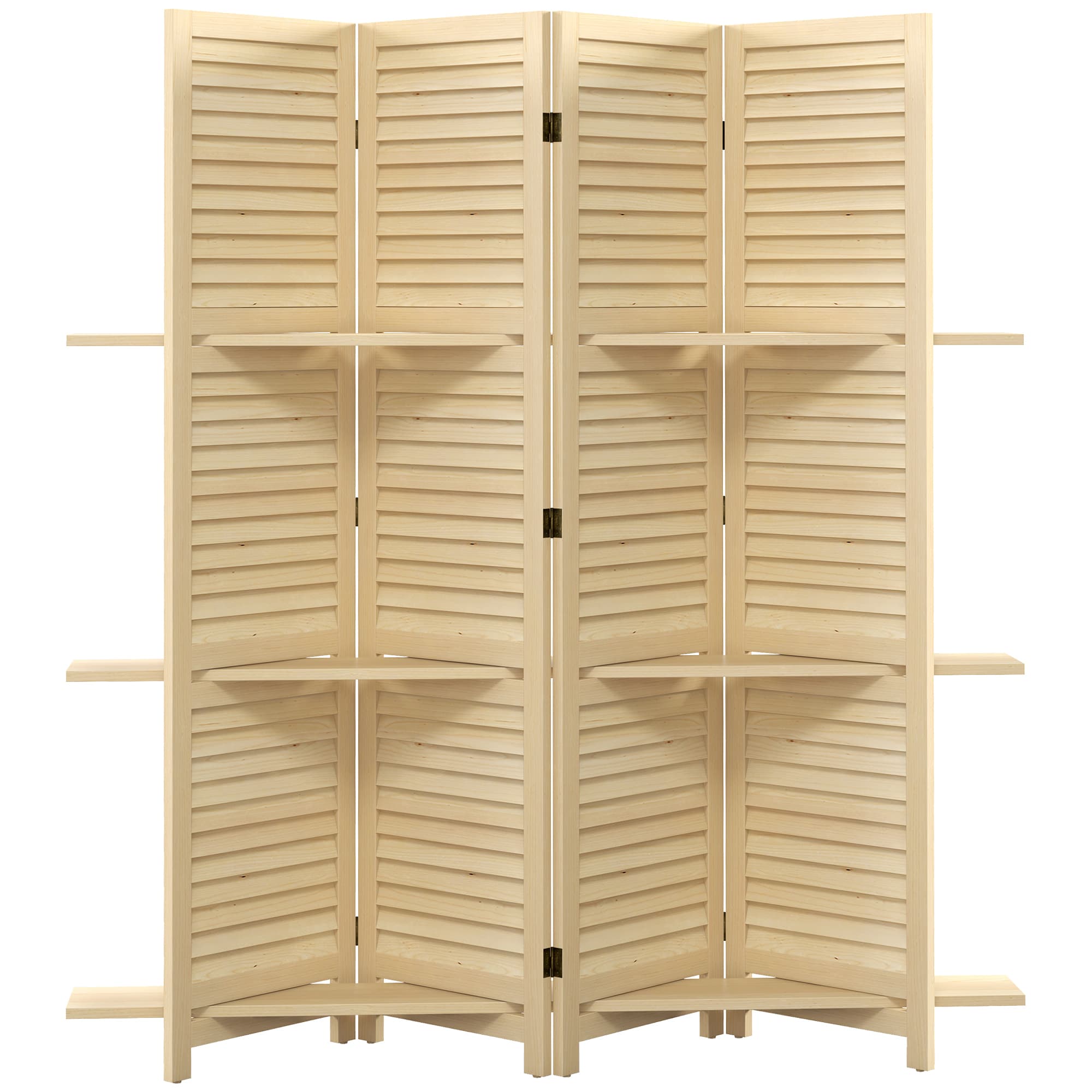 HOMCOM Paravent intérieur 4 panneaux 160L x 170H cm 3 étagères pliables séparateur de pièce portes persiennes naturel