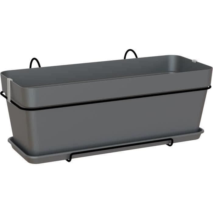 Jardiniere balcon CAPRI - Plastique - Anthracite - Rectangulaire - 50,2 x 28,5 x h20,7 cm - ARTEVASI