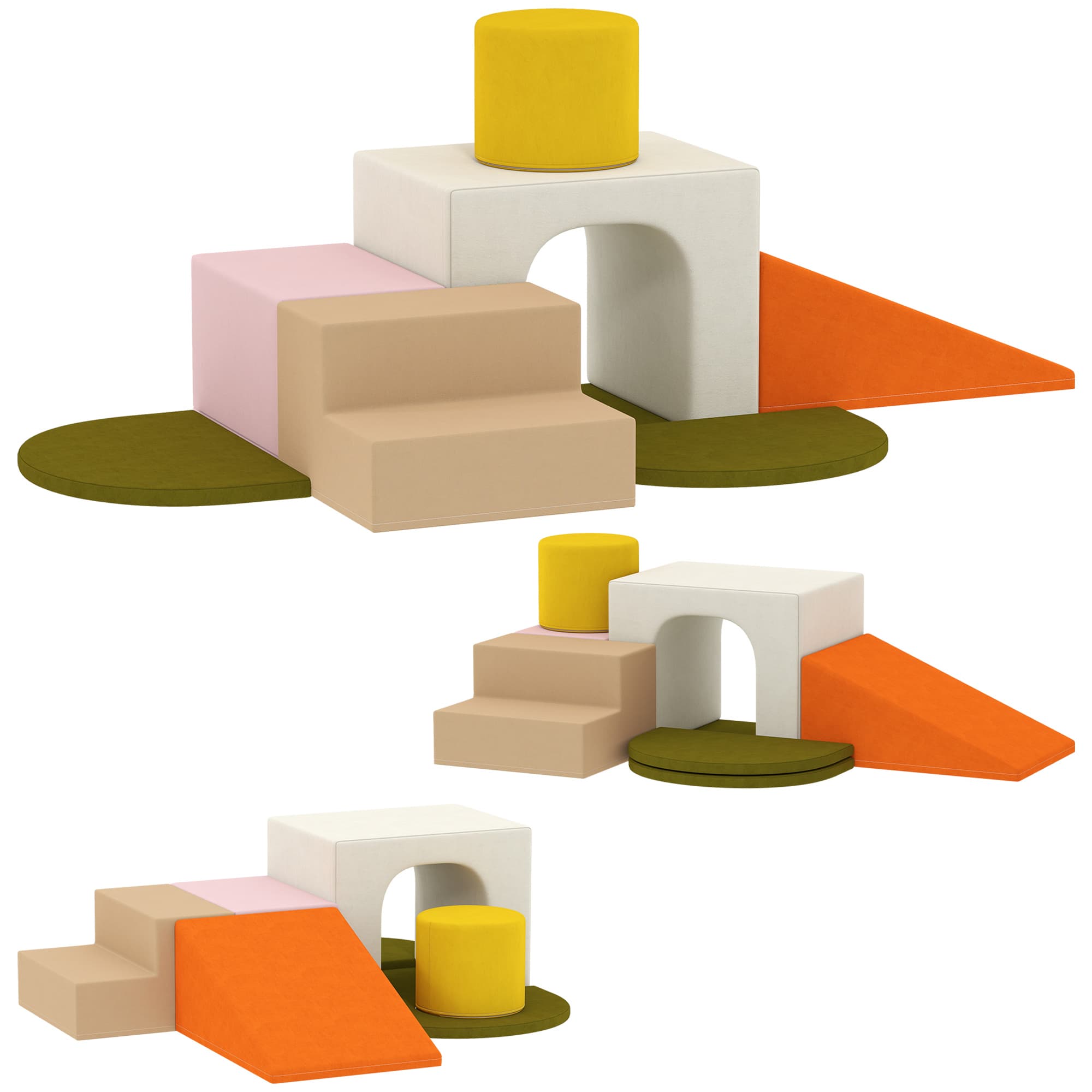 AIYAPLAY Set 8 Constructions molles pour enfants 0-3 ans pour intérieur, en velours et mousse PU Orange