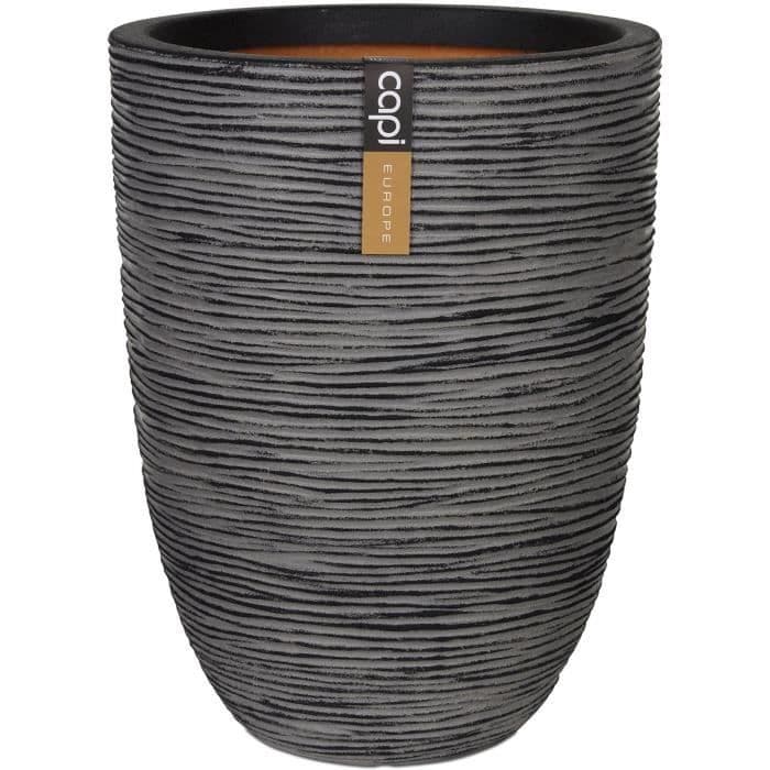 Pot de fleurs élégant bas NATURE RIB - Plastique - Anthracite - 46x58 cm - CAPI EUROPE