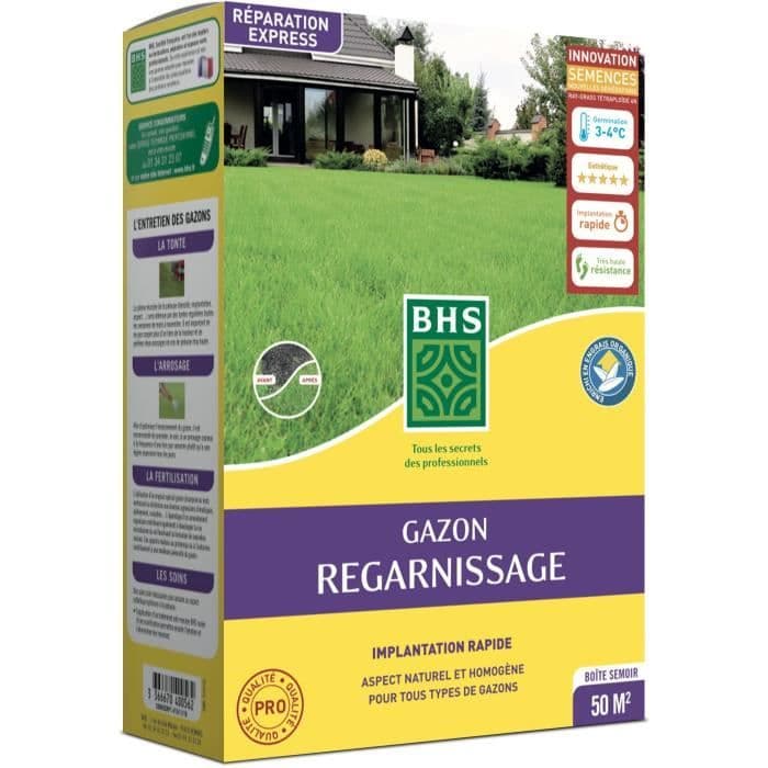 Semence de gazon Regarnissage Terrain Sec - BHS - 1kg 50 m2 Résistant et durable
