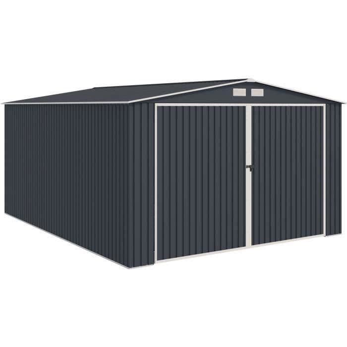 Abri de jardin / Garage en métal 18,2 m2 - 380 x 480 x 232 - ORION Kit d'ancrage, 2 portes coulissantes frontale, 1 porte latérale