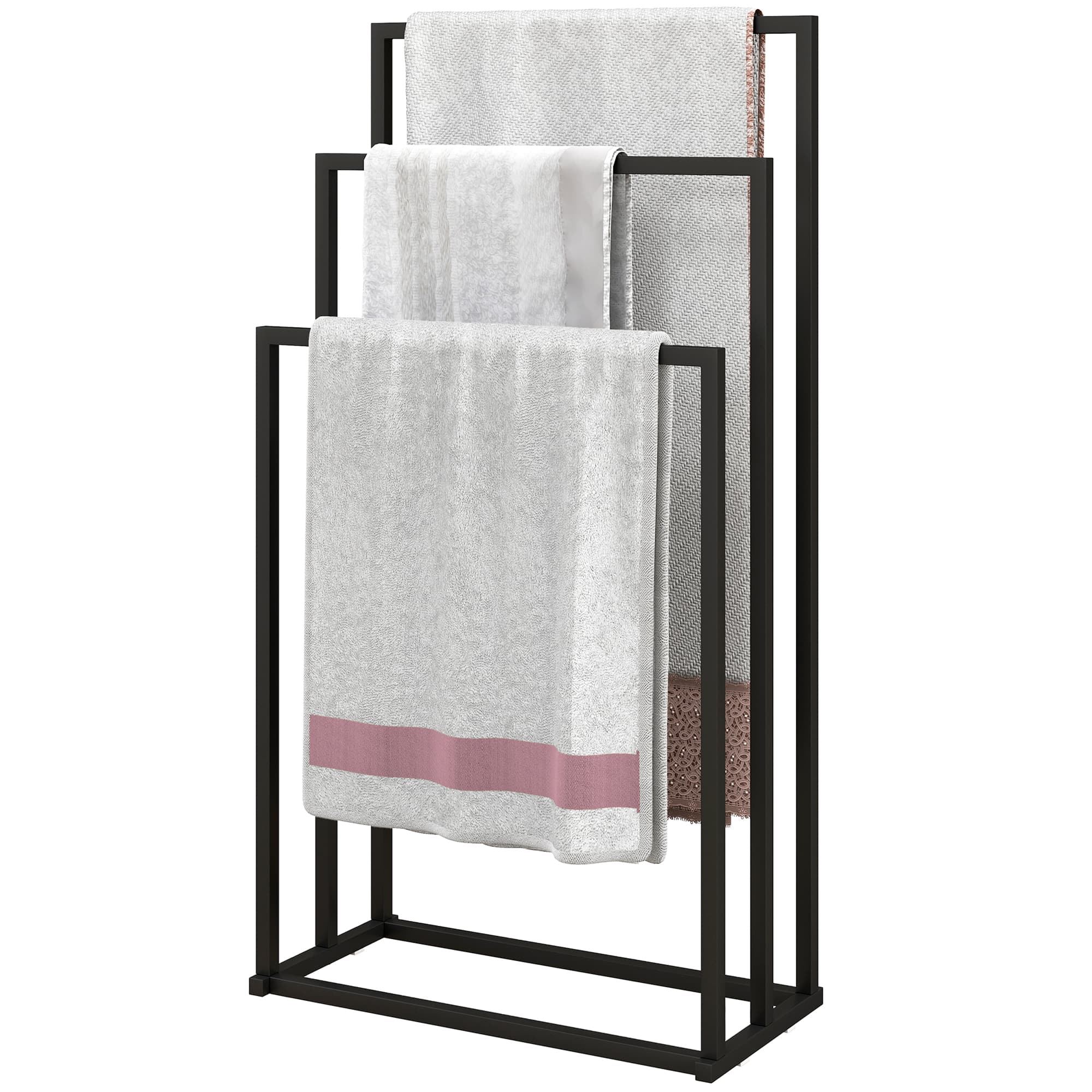 HOMCOM Porte-serviettes sur pied 3 bras autoportant en acier, 45x21.5x85 cm
