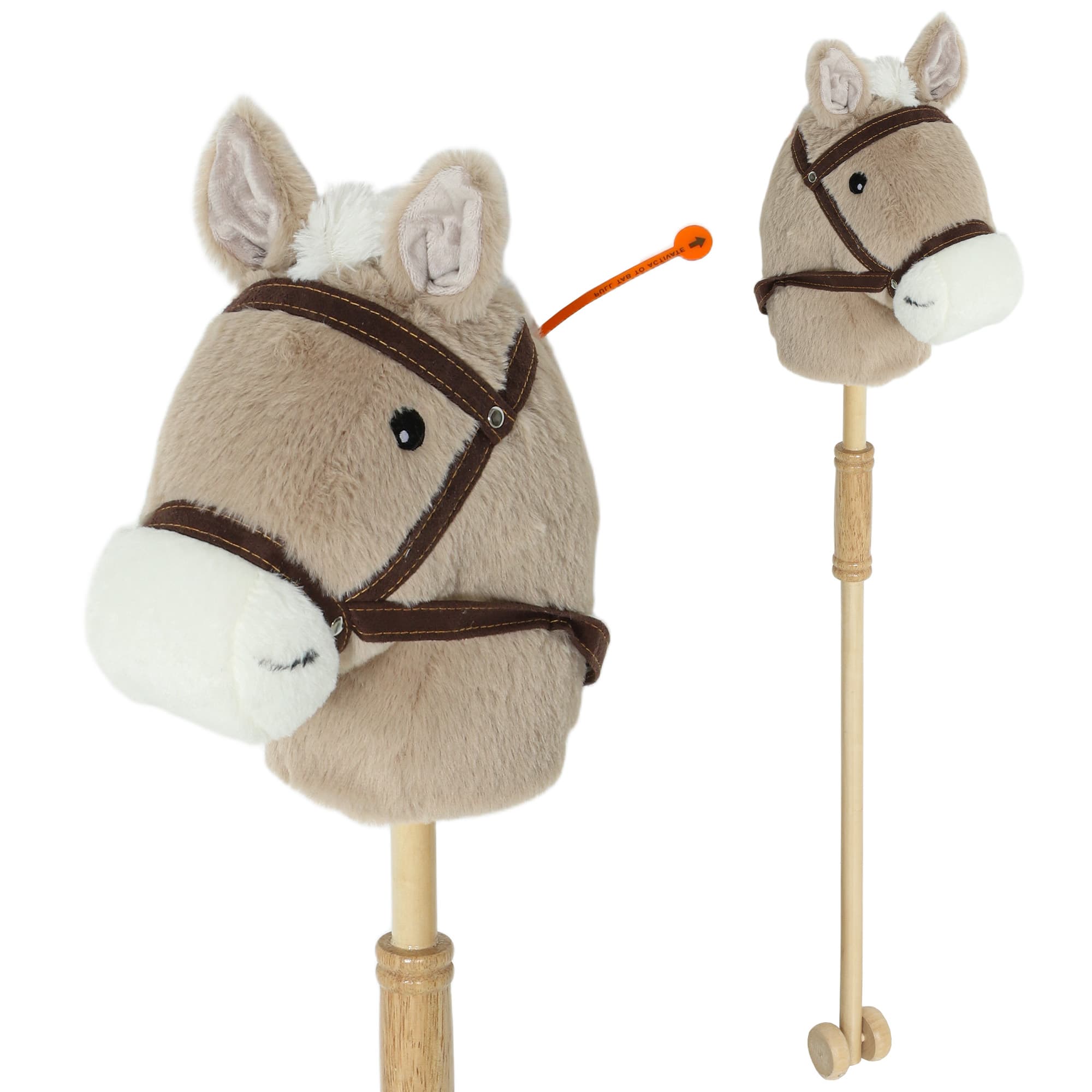 AIYAPLAY Cheval-bâton enfant avec son, roulettes, pour enfants 24+ mois, gris