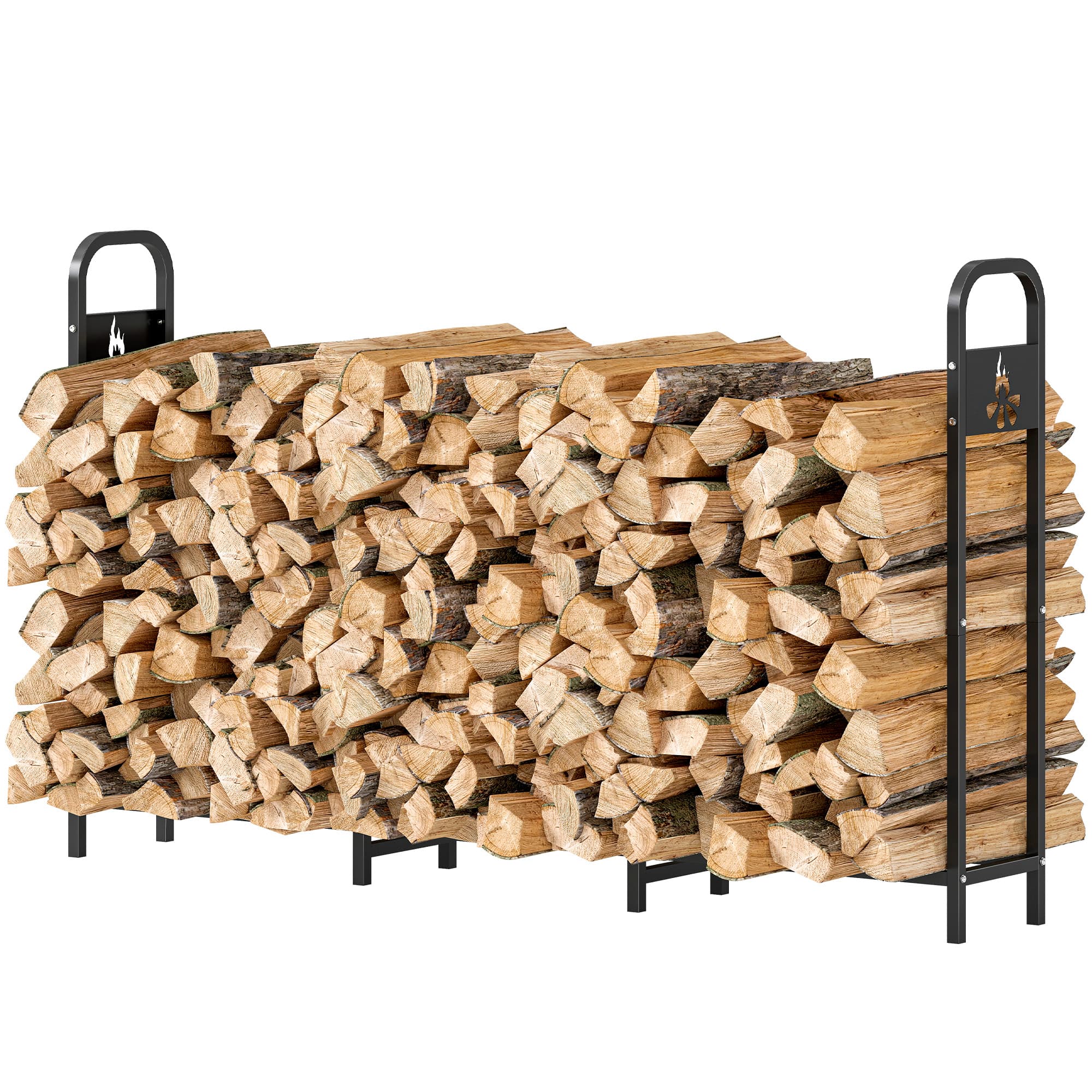 Outsunny Range-bûches extérieur métallique pour cheminée avec pieds extra renforcés et motif découpé en forme de feu Charge 300 kg Noir