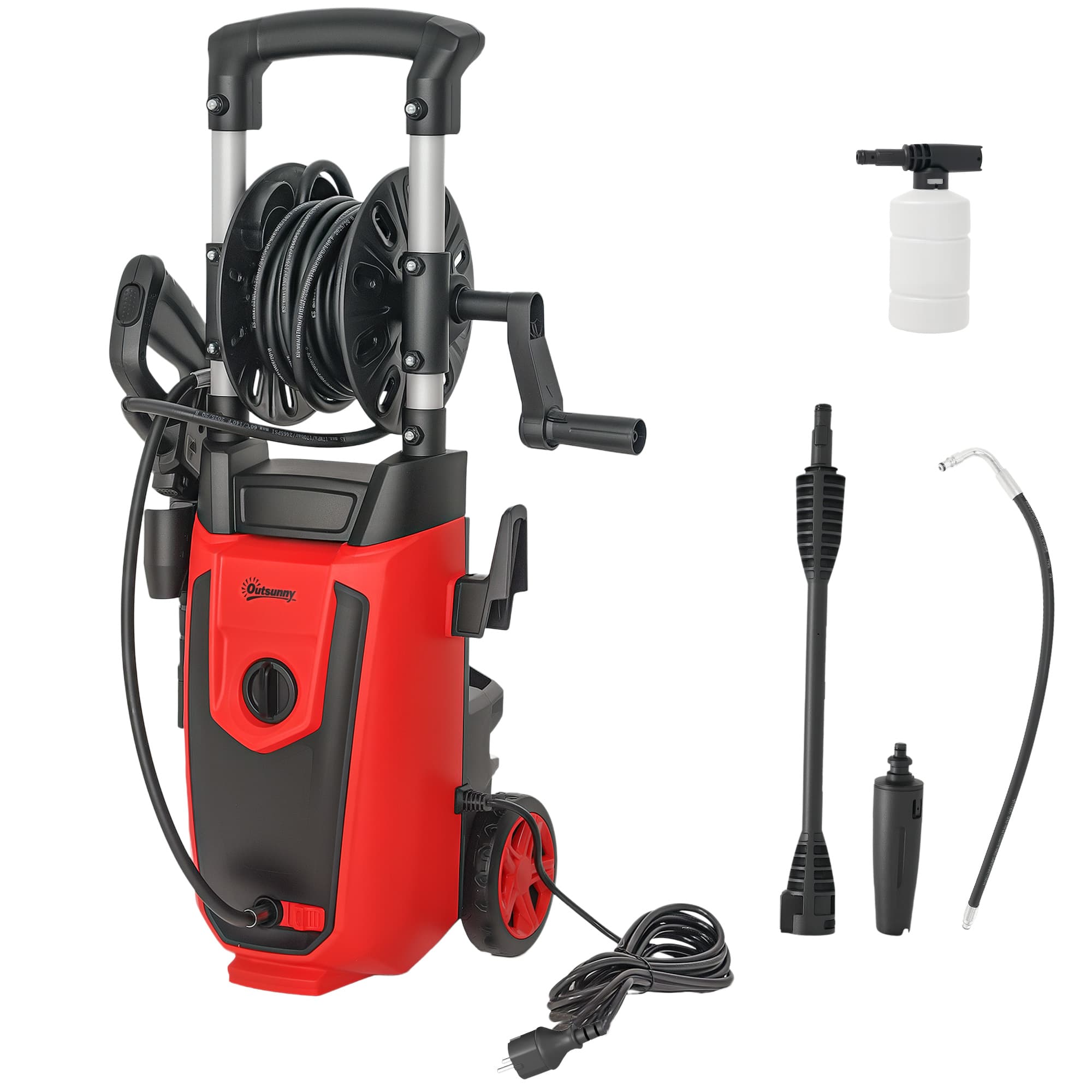 Outsunny Nettoyeur Haute Pression 1800W avec Accessoires Angle Réglable et Arrêt Automatique 30x27,5x76 cm Rouge et Noir