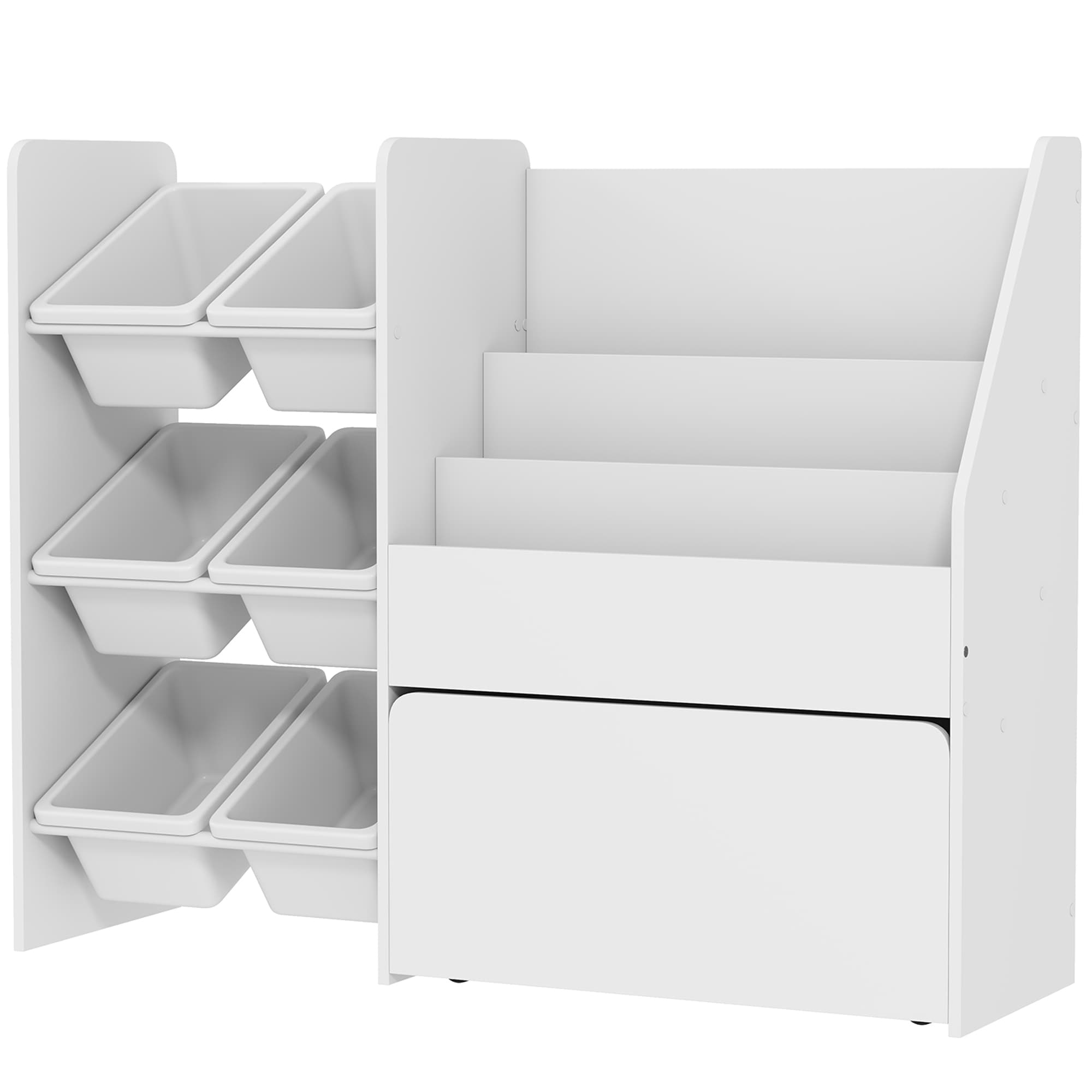 AIYAPLAY Étagère enfant pour jouets avec 6 bacs amovibles 3 étagères ouvertes et tiroir inférieur sur roulettes pour garderie
