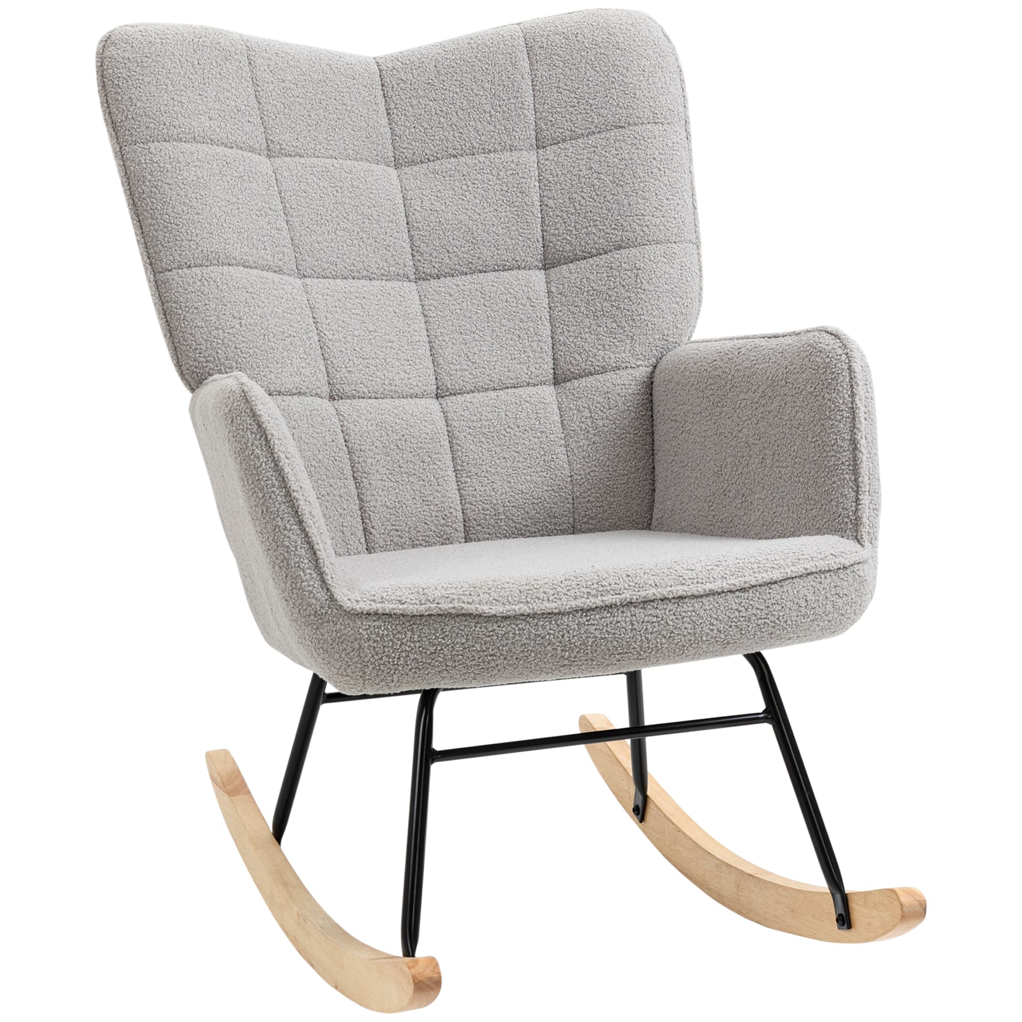 HOMCOM Fauteuil à bascule rocking chair revêtement en imitation cachemire structure en acier 71 x 92 x 101 cm Gris clair