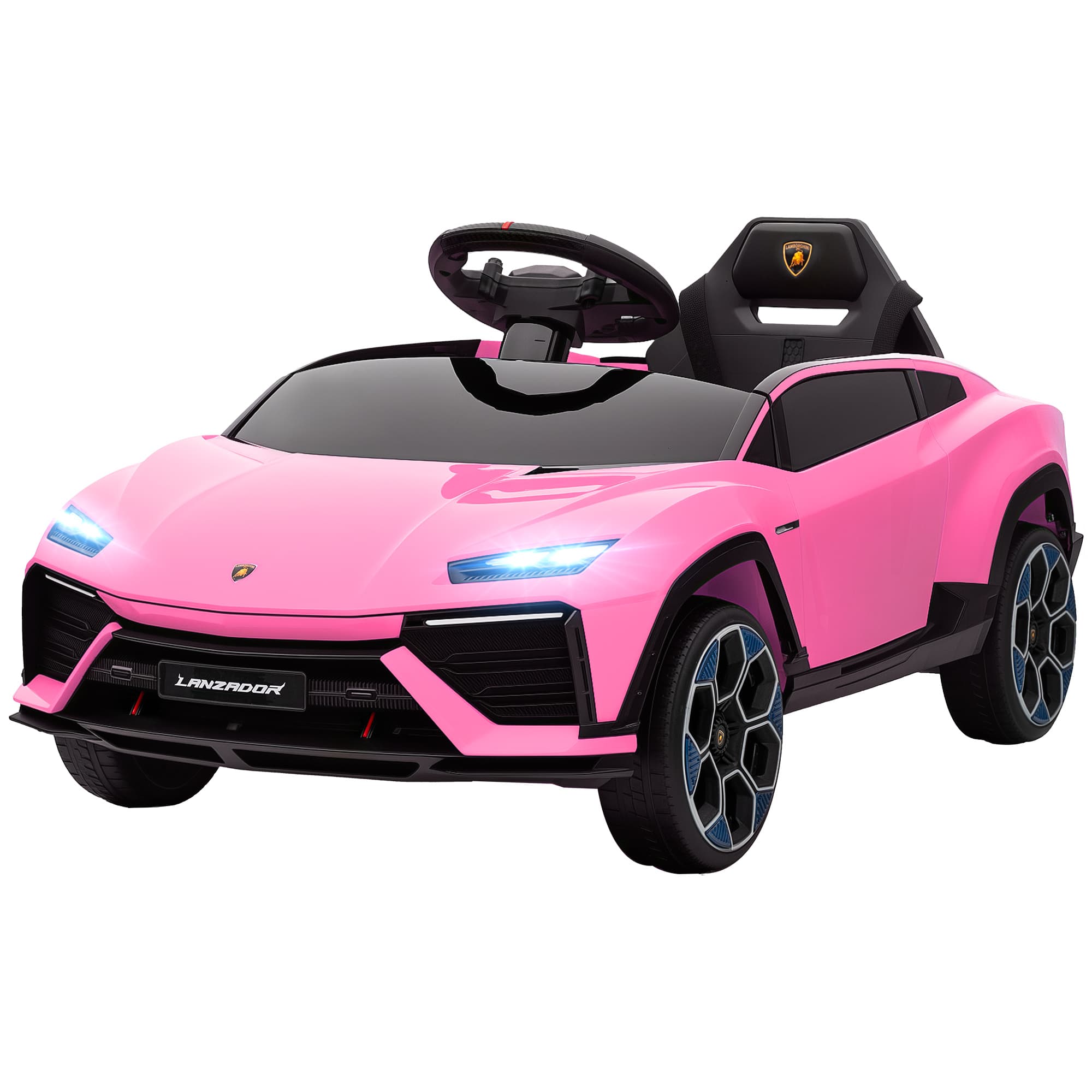 AIYAPLAY Voiture électrique pour enfants +3 ans sous licence Lamborghini Batterie 12V Télécommande 2,4 G Double moteur Rose