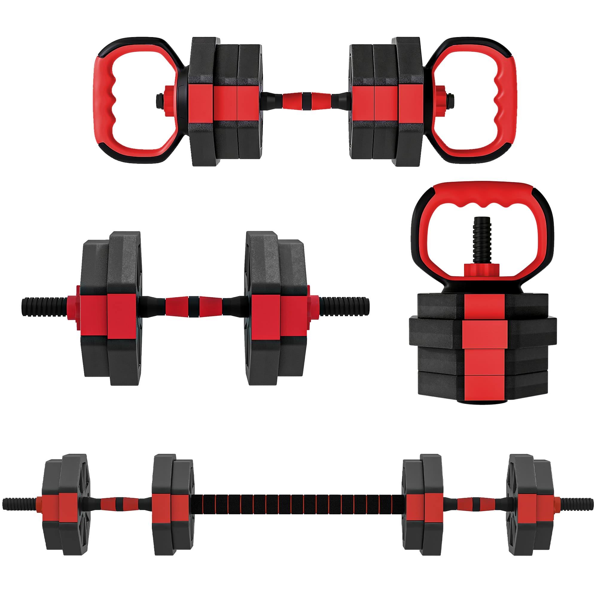 SPORTNOW Set d'haltères 4-en-1 Haltère set Haltères Barres longues réglable 15 kg pour entraînement musculaire à domicile