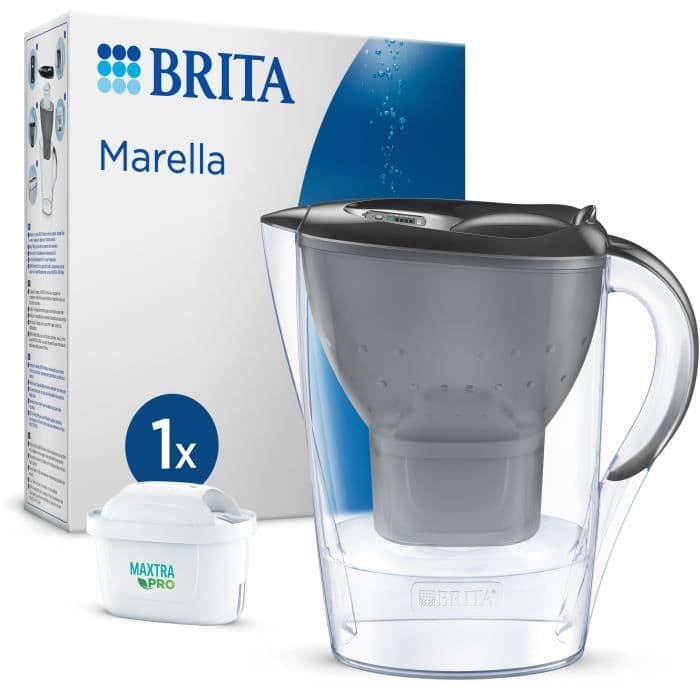 Carafe filtrante BRITA - Marella Graphite - Capacité 2,4L dont 1,4L d'eau filtrée - 1 Cartouche Maxtra Pro All-In-1 incluse