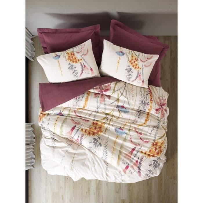 Parure de lit - 1 housse de couette 220 x 240 cm + 2 taies d'oreiller 60 x 60 cm - 100% coton renforcé - Rouge