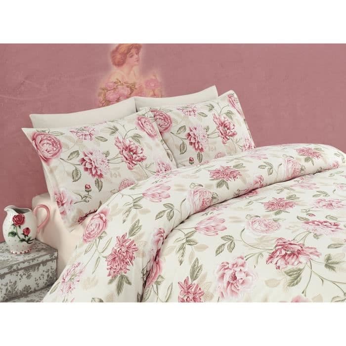 Parure de lit - 1 housse de couette 220 x 240 cm + 2 taies d'oreiller 60 x 60 cm - 65% coton, 35% polyester - Creme
