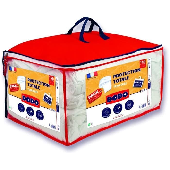 Pack Protection - Couette Tempérée 200x200 cm + 2 oreillers 60x60 cm + 2 proteges oreiller 60x60 cm - Blanc