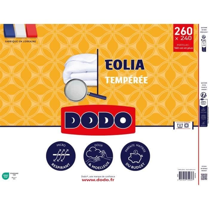 Couette Tempérée 300 gr/m2 DODO - EOLIA - 240 x 260 cm - Blanc