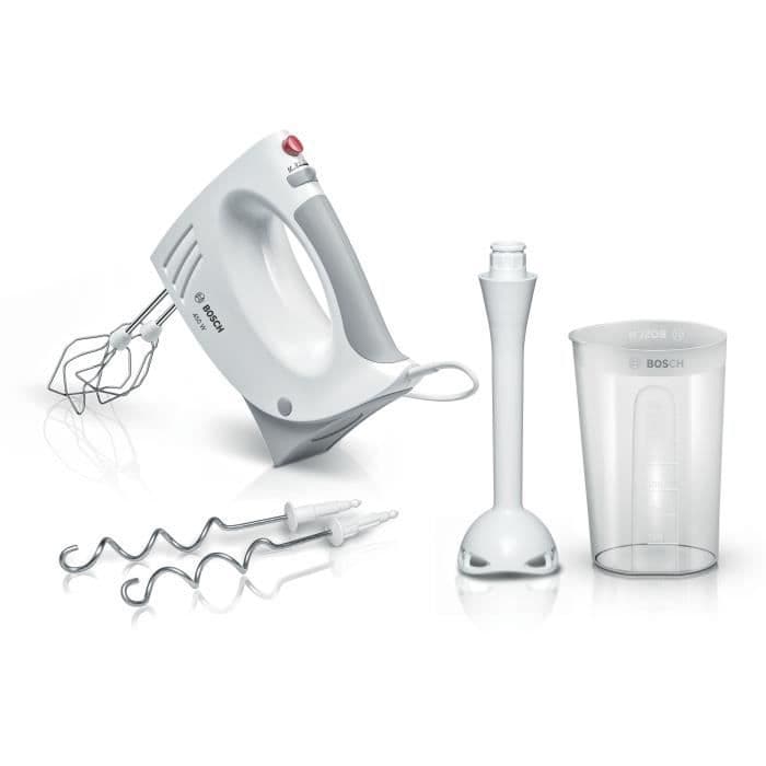 Batteur et mixeur plongeant - BOSCH - MFQ3540 - 450W - 5 vitesses - 2 fouets - 2 crochets pétrisseurs