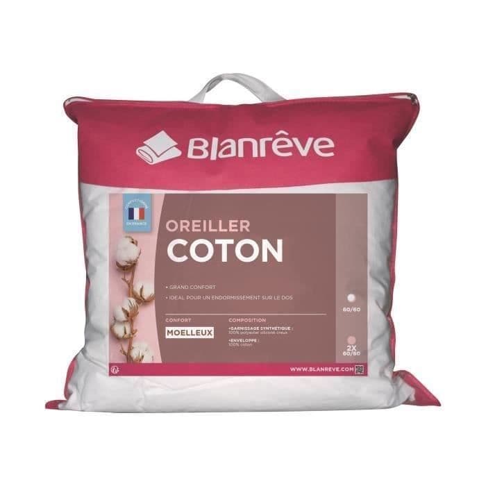 Oreiller Coton - BLANREVE - 60 x 60 cm - Blanc