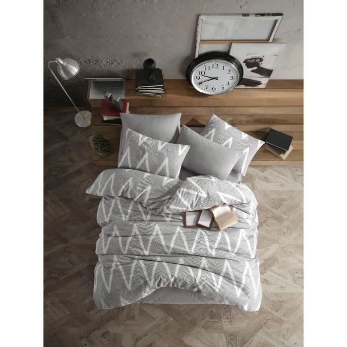 Parure de lit - 1 housse de couette 220 x 240 cm + 2 taies d'oreiller 60 x 60 cm - 65% coton, 35% polyester - Gris