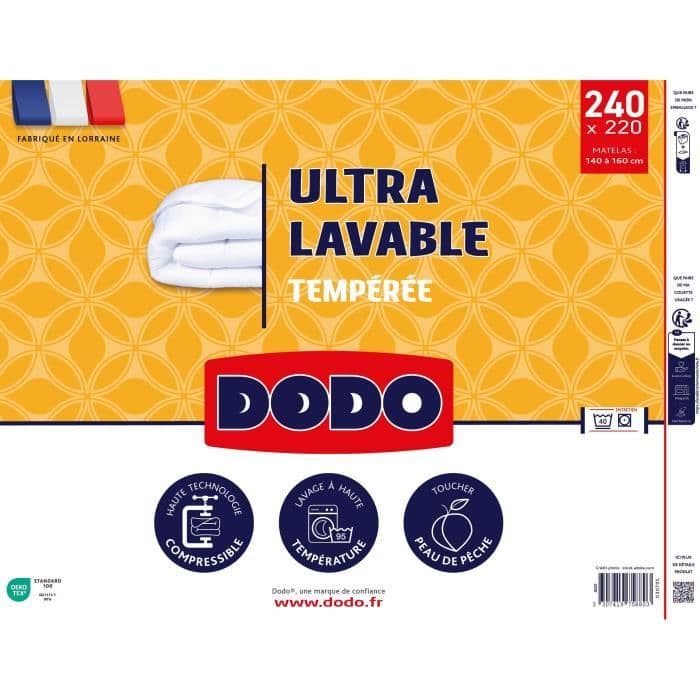 Couette Tempérée 300 gr/m2 - DODO - Ultra Lavable - 220 x 240 cm - Blanc