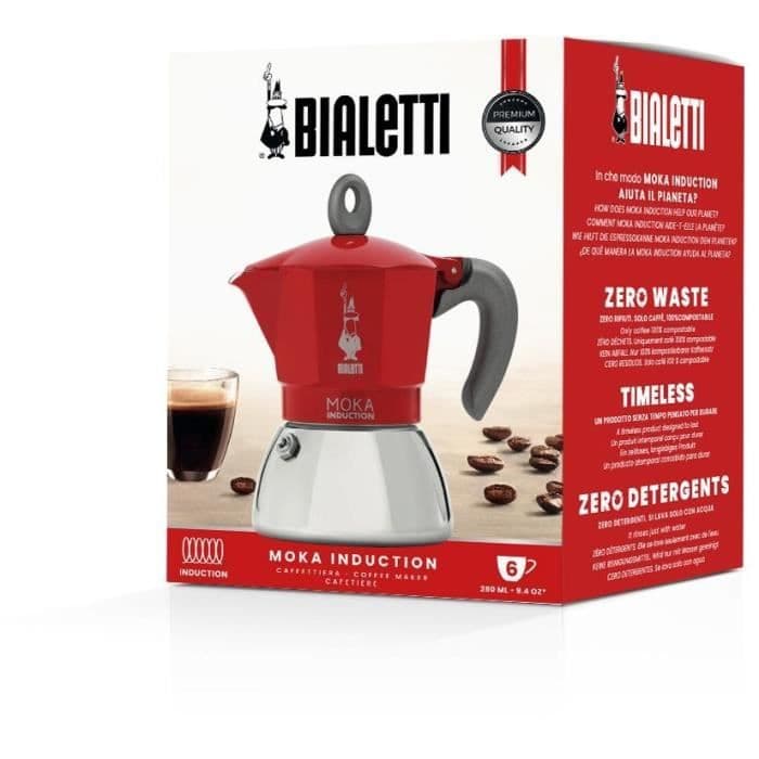 Cafetiere italienne - BIALETTI - NEW MOKA INDUCTION - 6 tasses - 0,28 L - Rouge