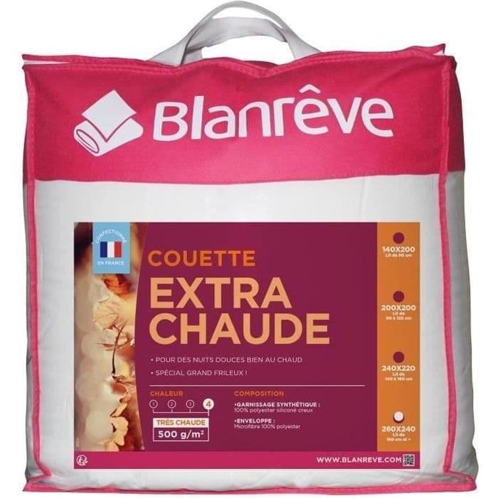 Couette Extra Chaude Microfibre - BLANREVE - 240 x 260 cm - Blanc