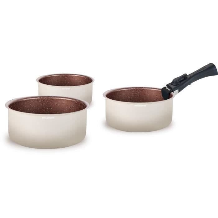 Set de 3 casseroles ARTHUR MARTIN - AM2655 - 16-18-20 cm + 1 poignée amovible - Tous feux dont induction