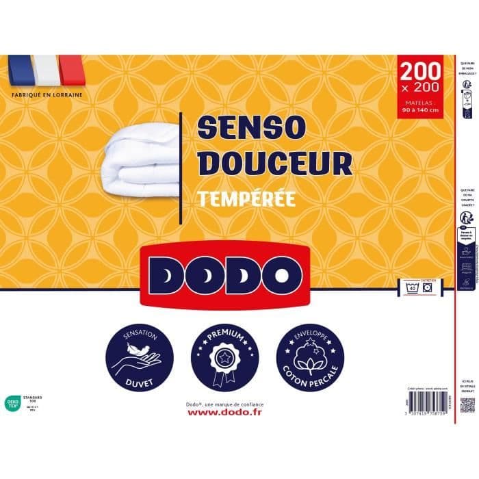 DODO - Couette tempérée 350 g/m2 - SENSO DOUCEUR - 200 x 200 cm - Blanc