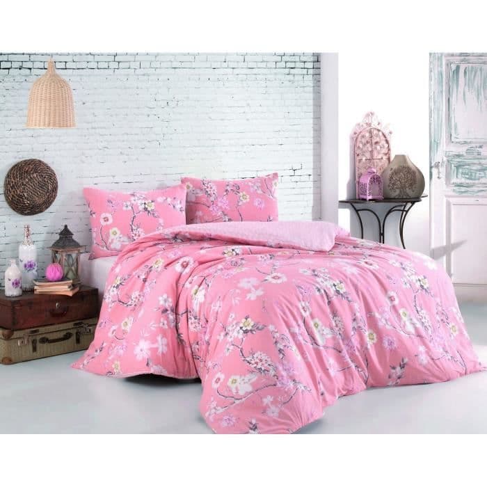Parure de lit - 1 housse de couette 220 x 240 cm + 2 taies d'oreiller 60 x 60 cm - 100% coton renforcé - Poudre