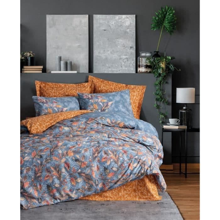 Parure de lit - 1 housse de couette 220 x 240 cm + 2 taies d'oreiller 60 x 60 cm - 100% coton renforcé - Moutarde