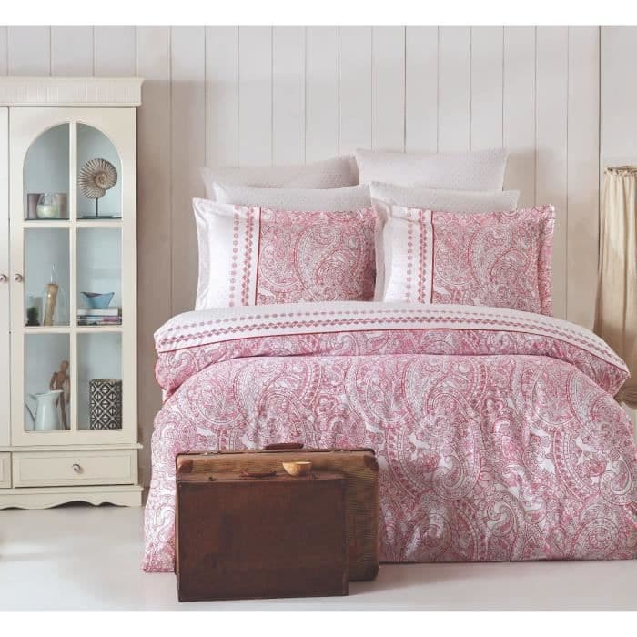 Parure de lit - 1 housse de couette 220 x 240 cm + 2 taies d'oreiller 60 x 60 cm - 100% coton renforcé - Rose