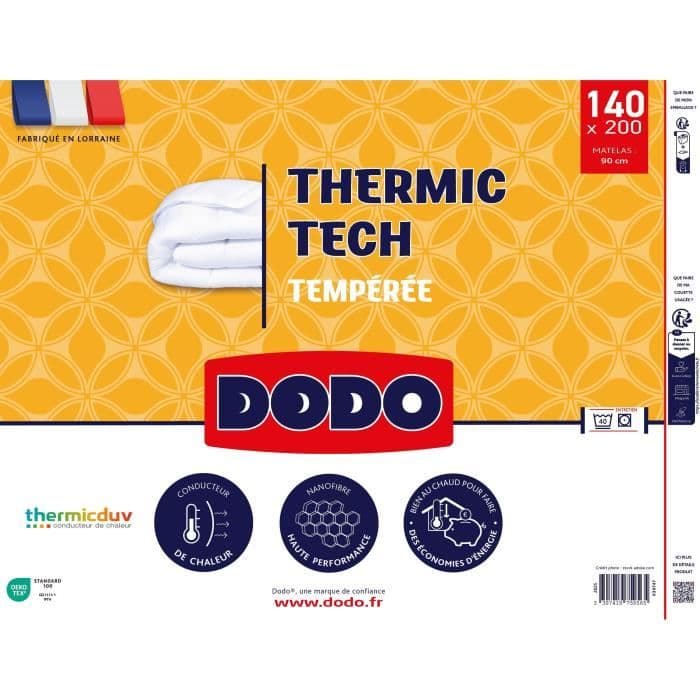 Couette Tempérée 250 g/m2 - DODO - THERMIC TECH - 140 x 200 cm - Blanc