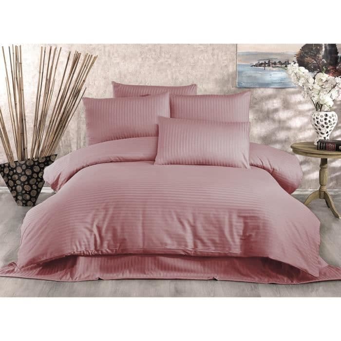 Parure de lit - 1 housse de couette 220 x 240 cm + 2 taies d'oreiller 60 x 60 cm - 80% coton, 20% polyester - Poudre