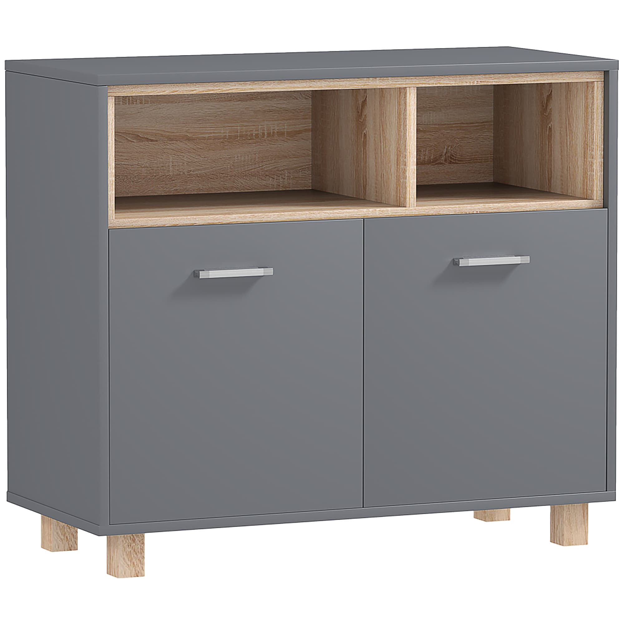 HOMCOM Meuble salle de bain rangement, meuble de rangement style moderne avec compartiments ouverts et portes doubles