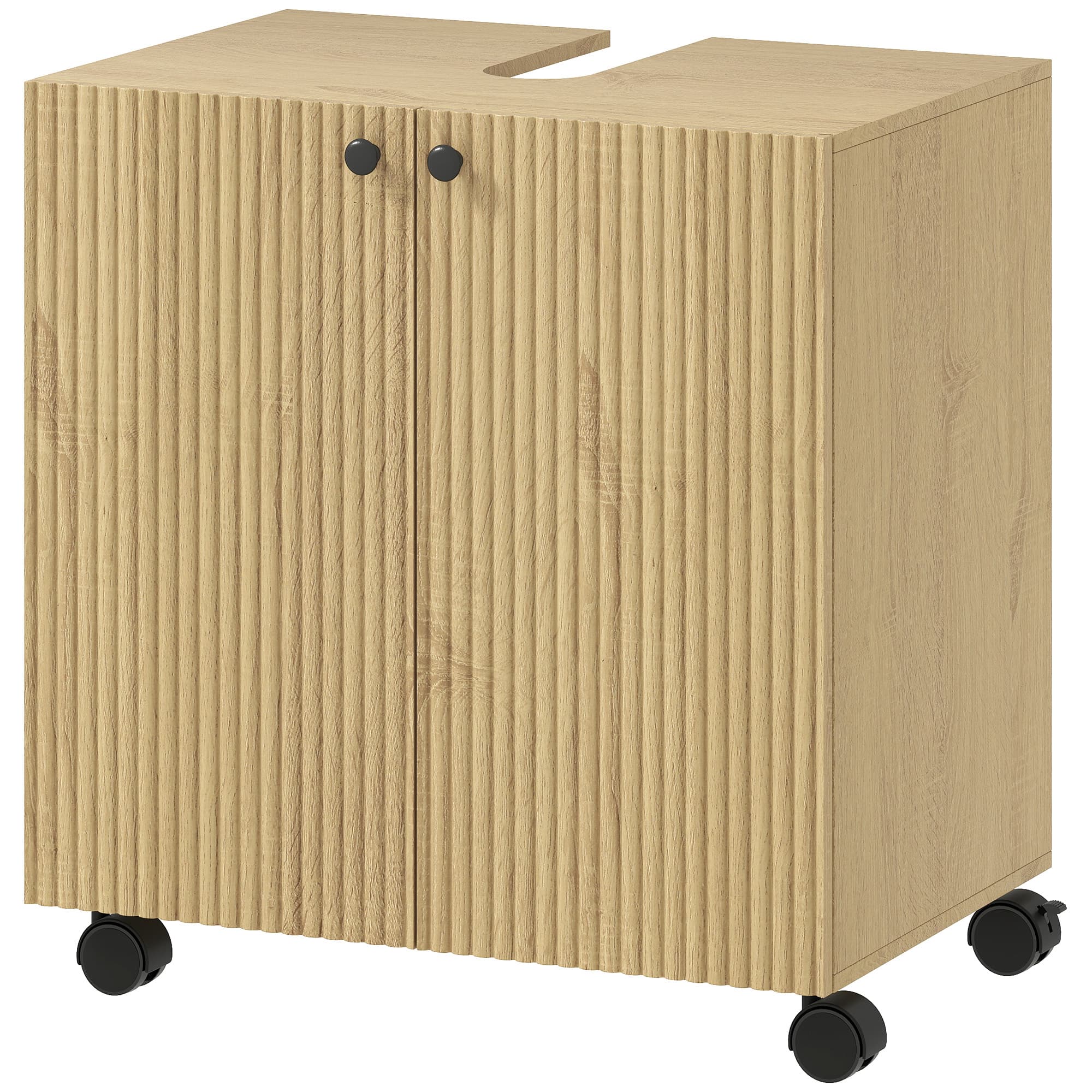 HOMCOM Meuble sous-vasque 3 niveaux avec roulettes – Bois naturel