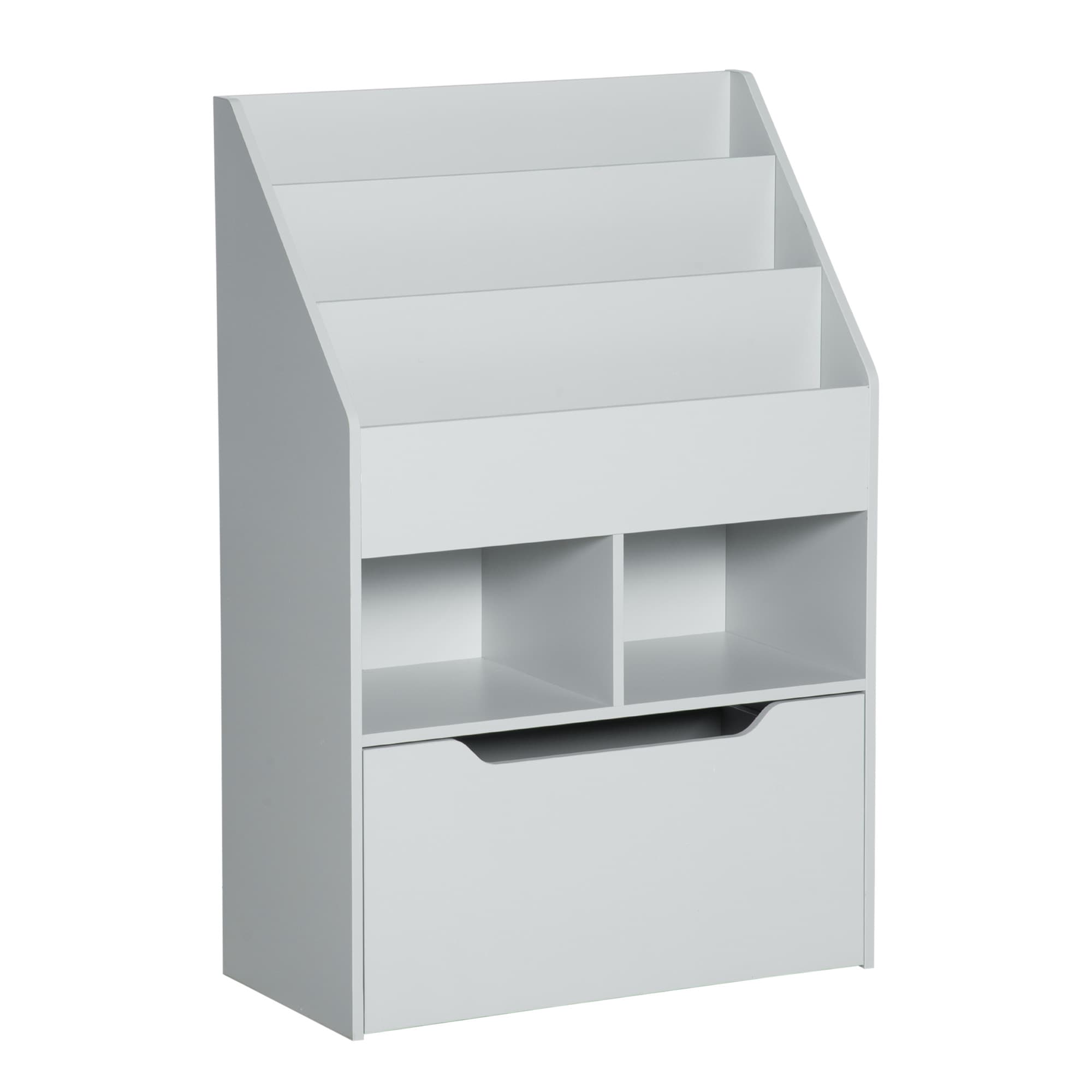 HOMCOM Bibliothèque étagère Multi-Rangement 3 étagères 2 niches Grand tiroir en bois Gris
