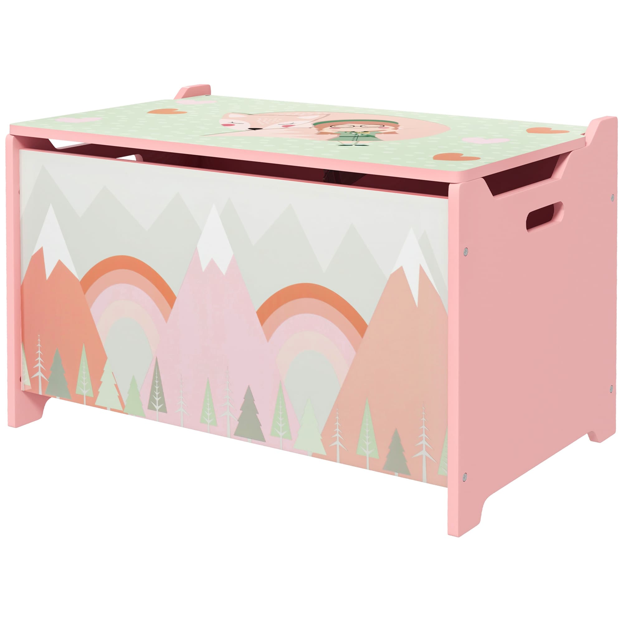 ZONEKIZ Coffre de rangement enfant 60 x 37 x 39 cm – Couvercle à charnière sécurité, motif animal, rose