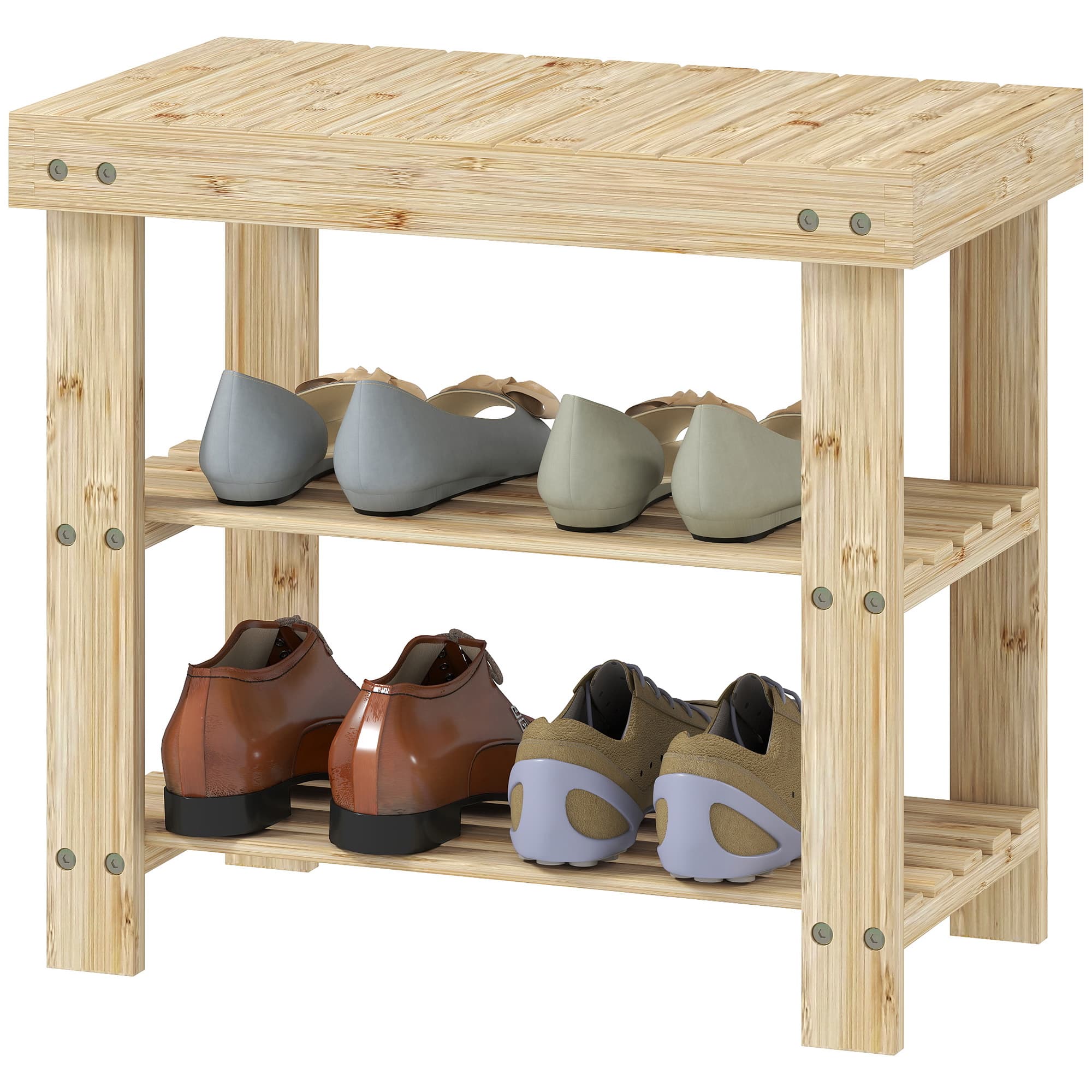 HOMCOM Banc à chaussures en bambou, 2 niveaux avec assise — 50 × 28 × 45 cm — Naturel