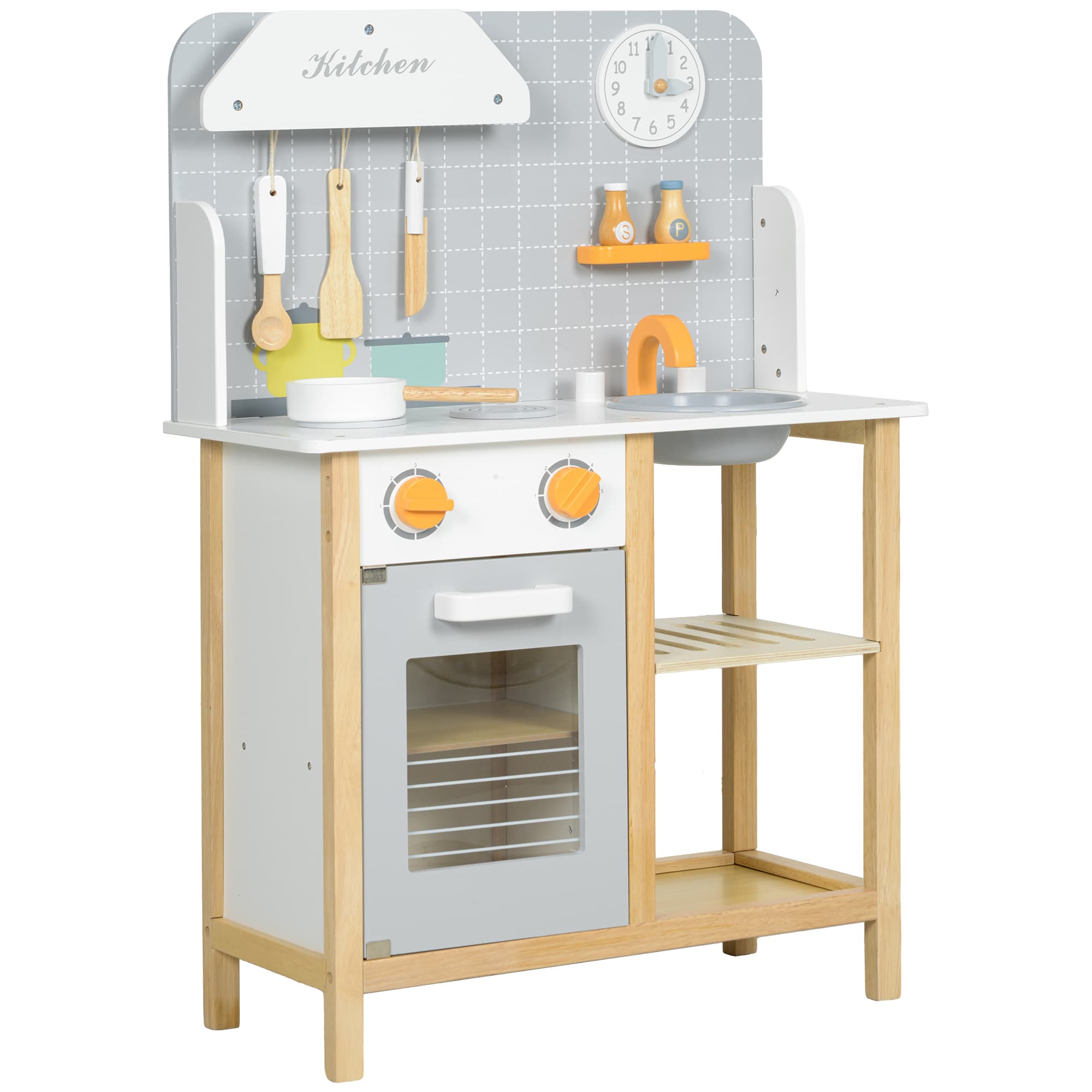 AIYAPLAY Cuisine enfant dinette enfant de 3-6 ans avec cuisinière, robinet d'évier, four, accessoires de cuisine, gris